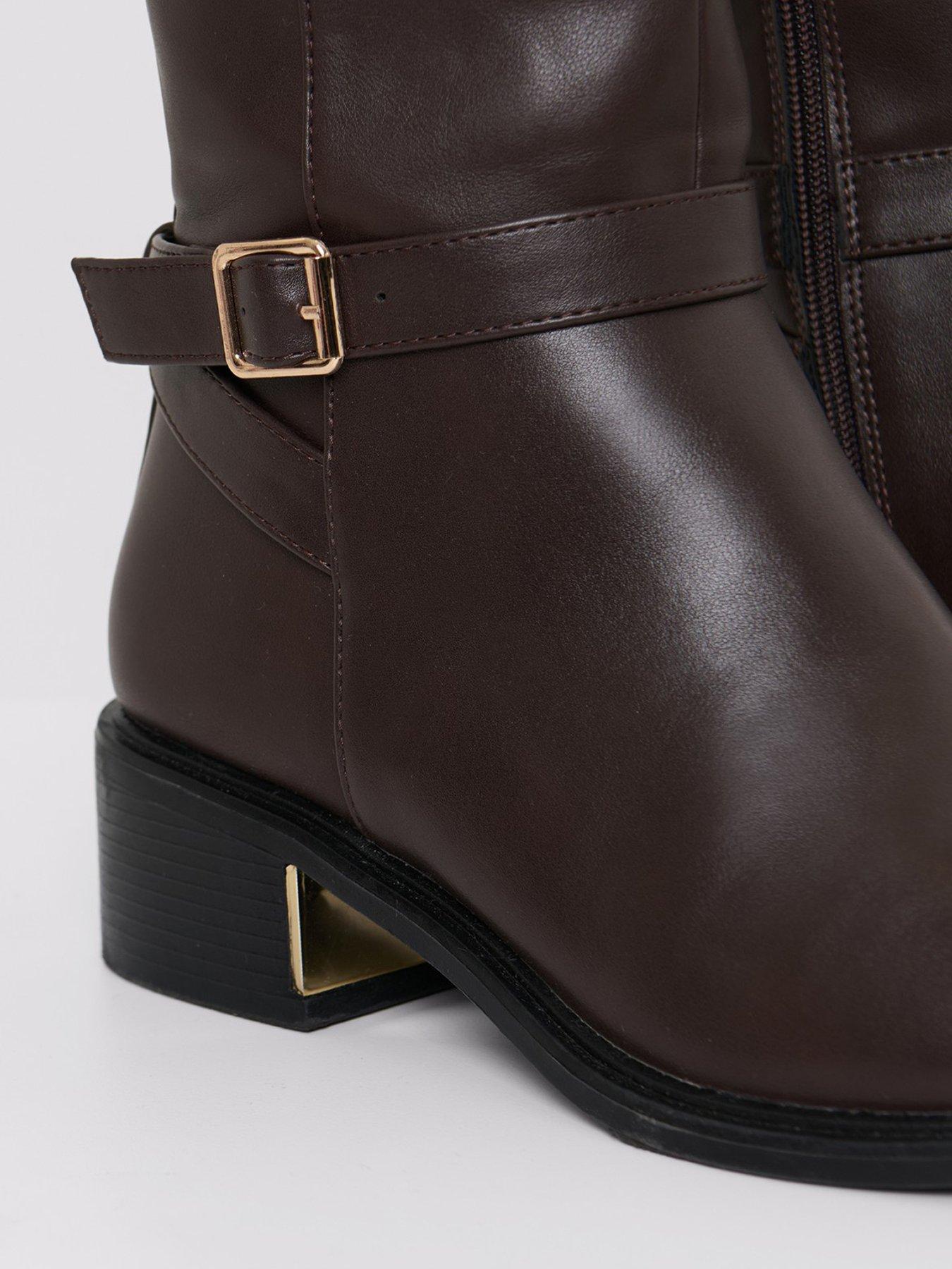 Image 3 of 5 of Threadbare Faux Leather Riding Boots In Chocolate Brown