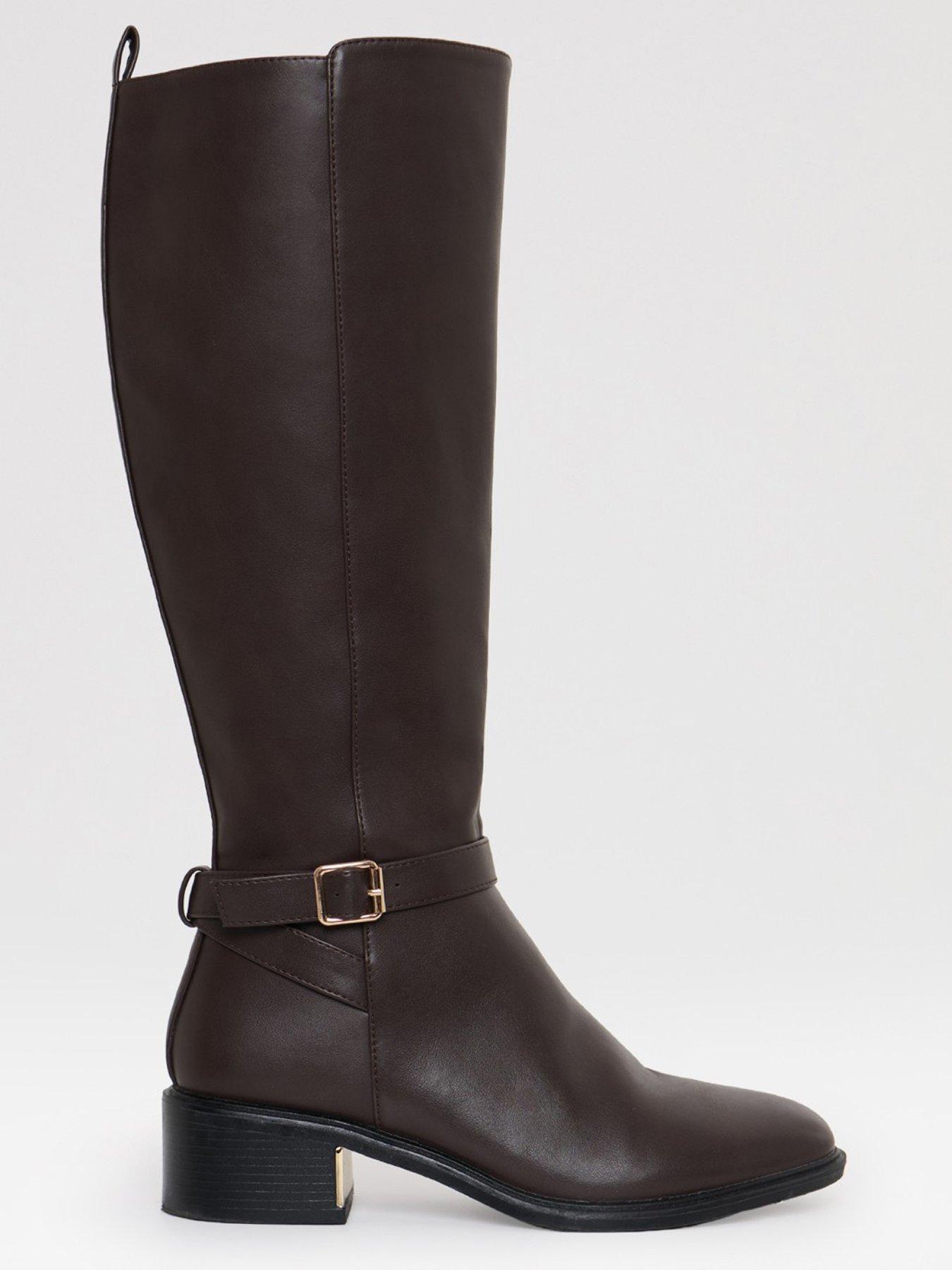 Image 4 of 5 of Threadbare Faux Leather Riding Boots In Chocolate Brown