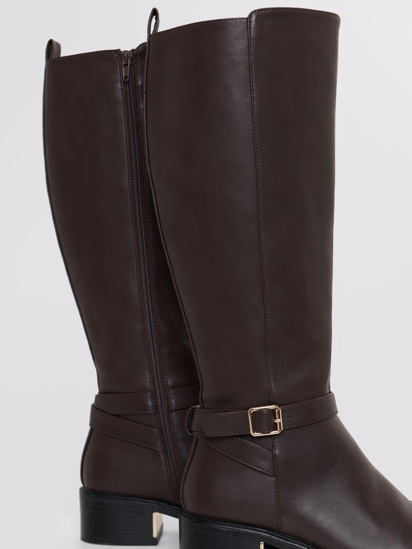 Image 5 of 5 of Threadbare Faux Leather Riding Boots In Chocolate Brown