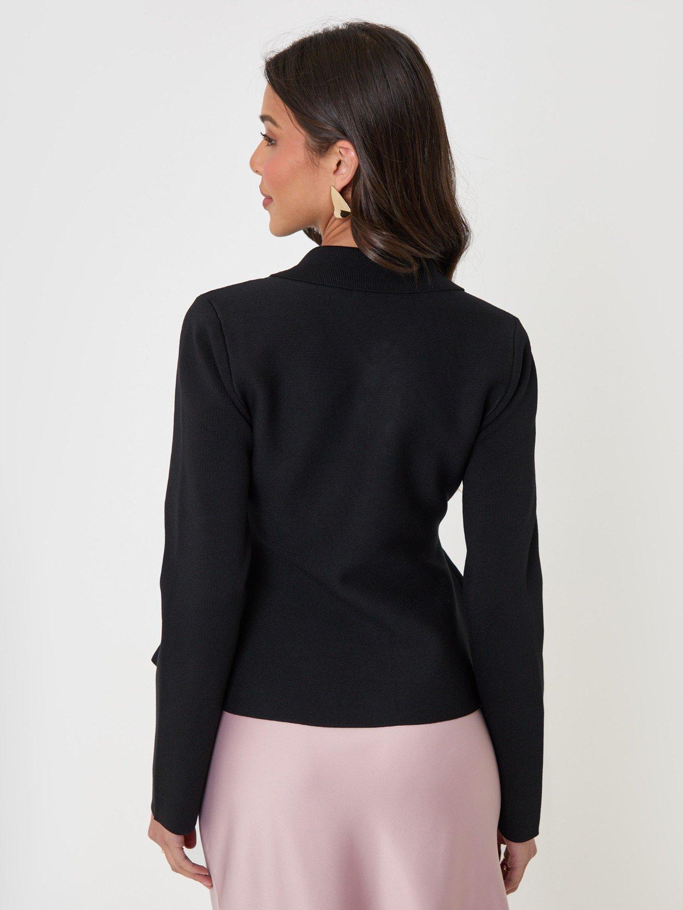 Image 2 of 4 of Threadbare Compact Knit Peplum Cardigan In Black