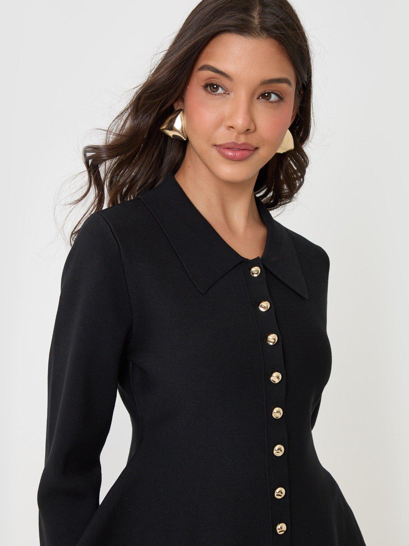 Image 4 of 4 of Threadbare Compact Knit Peplum Cardigan In Black