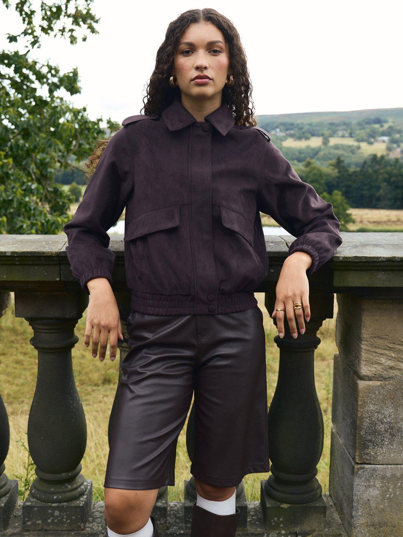 Image 1 of 4 of Threadbare Faux Leather Pleated Shorts In Chocolate Brown