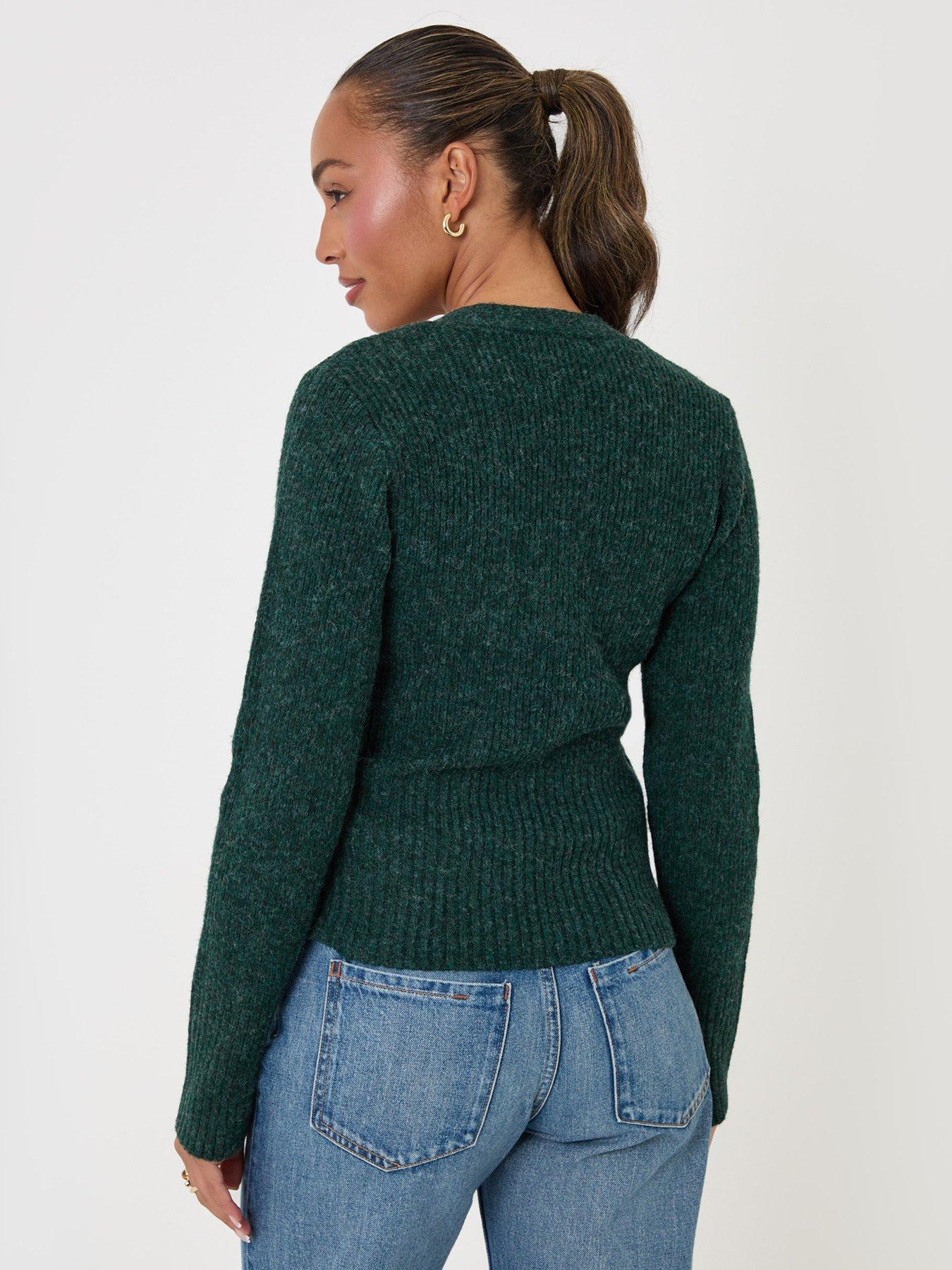 Image 2 of 4 of Threadbare Womens Wool Blend V Neck Ribbed Cardigan - Green