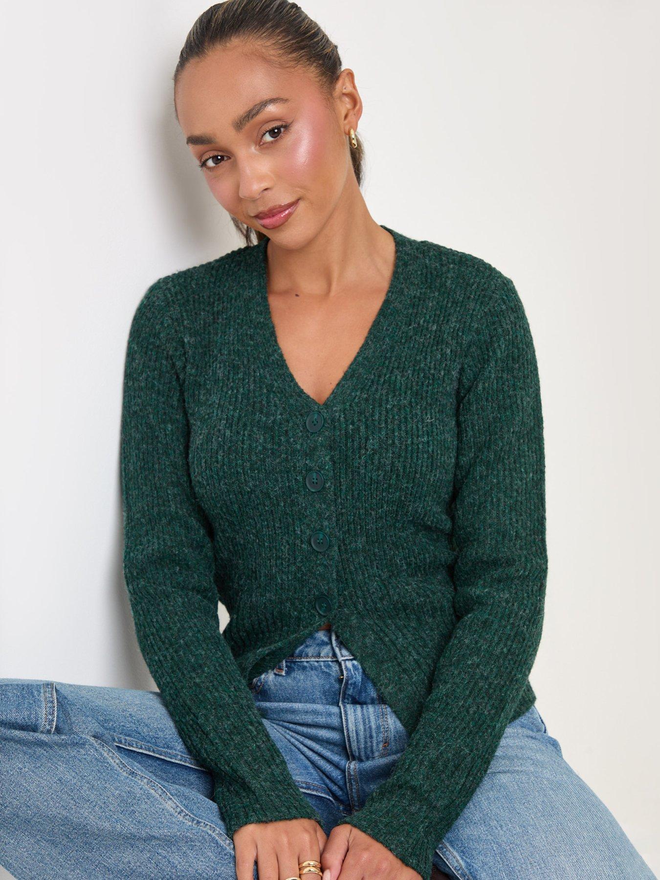 Image 3 of 4 of Threadbare Womens Wool Blend V Neck Ribbed Cardigan - Green