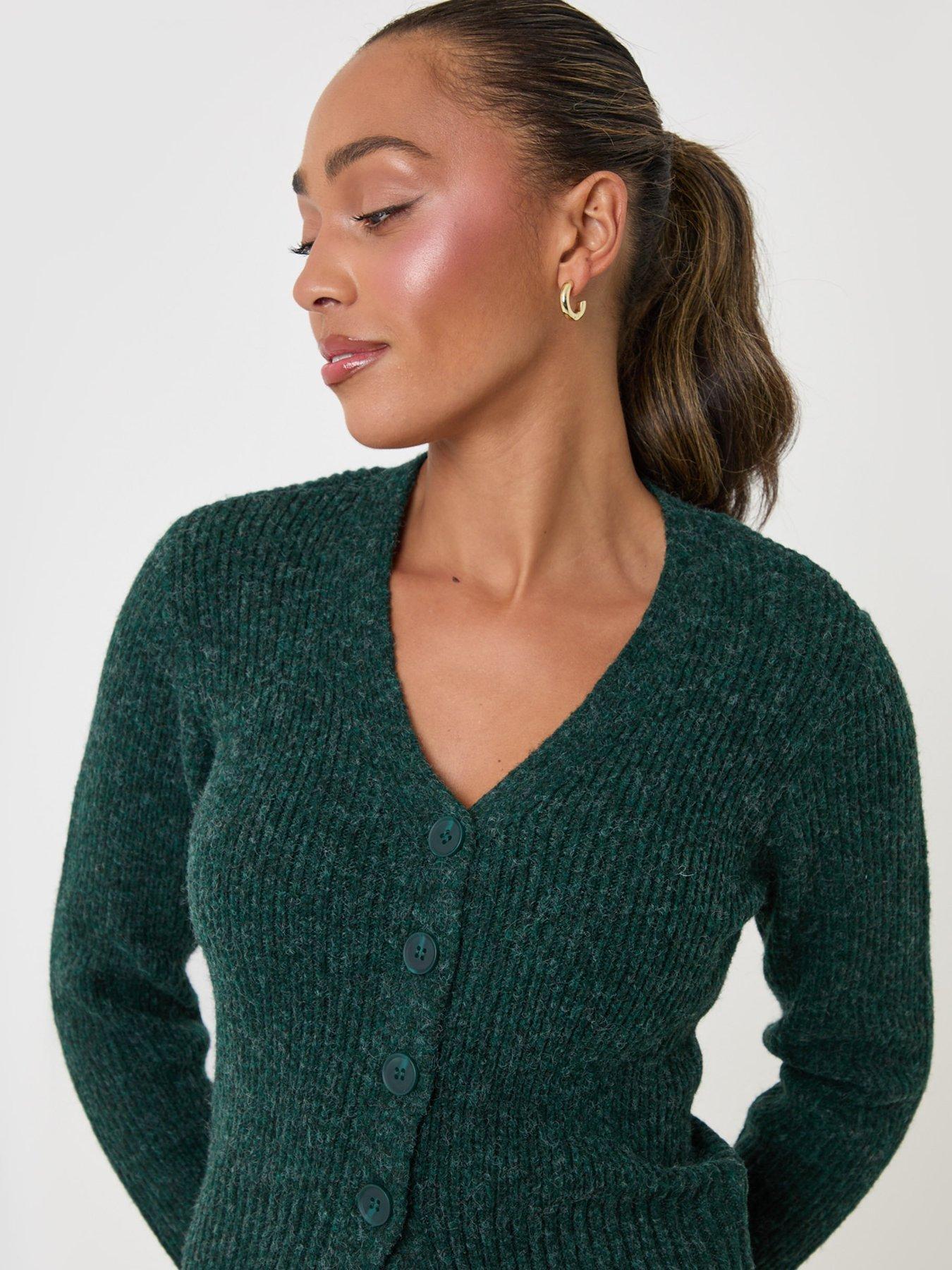 Image 4 of 4 of Threadbare Womens Wool Blend V Neck Ribbed Cardigan - Green