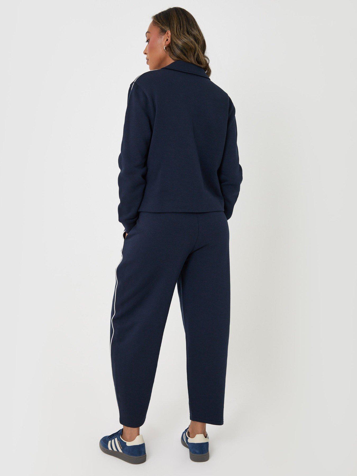 Image 3 of 6 of Threadbare Petite Polo Collar Barrel Leg Lounge Set In Navy