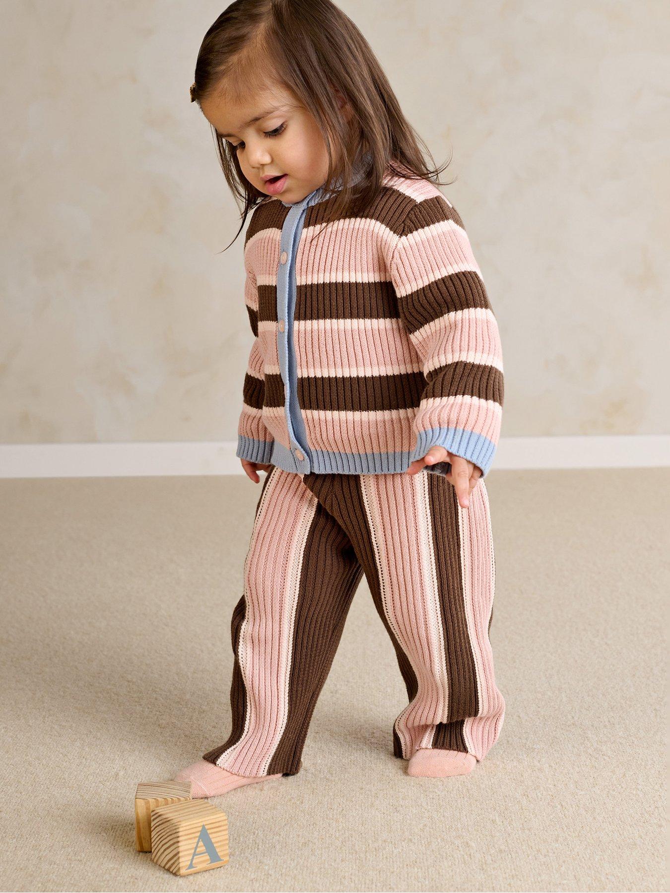 Mamas & Papas Baby Girls 2 Piece Stripe Cardigan  &  Knitted Wide Leg Trousers - Multi