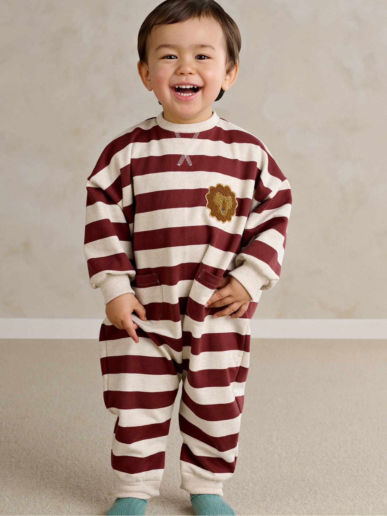 Mamas & Papas Baby Boys Lion Stripe Romper - Dark Red