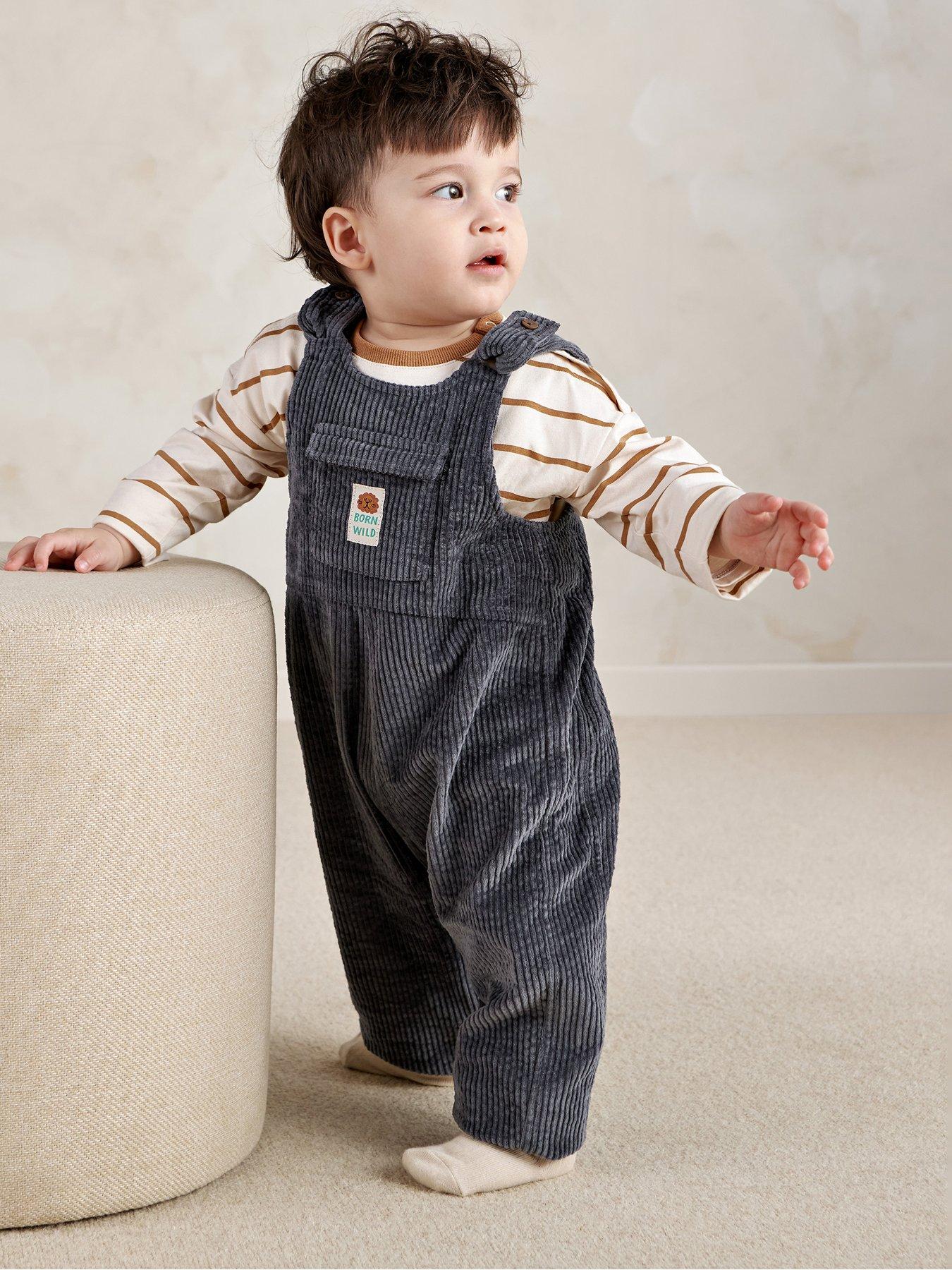 Mamas & Papas Baby Boys 2 Piece Cord Dungarees  &  Long Sleeve Top Set - Blue