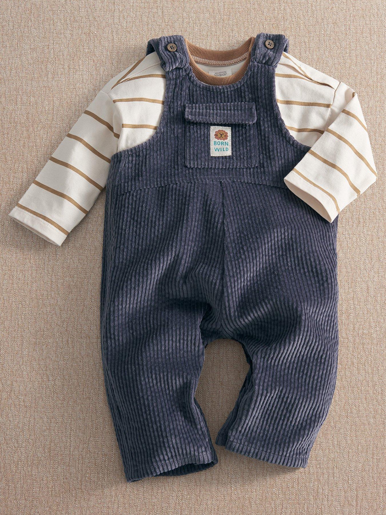 Image 2 of 5 of Mamas & Papas Baby Boys 2 Piece Cord Dungarees &amp; Long Sleeve Top Set - Blue