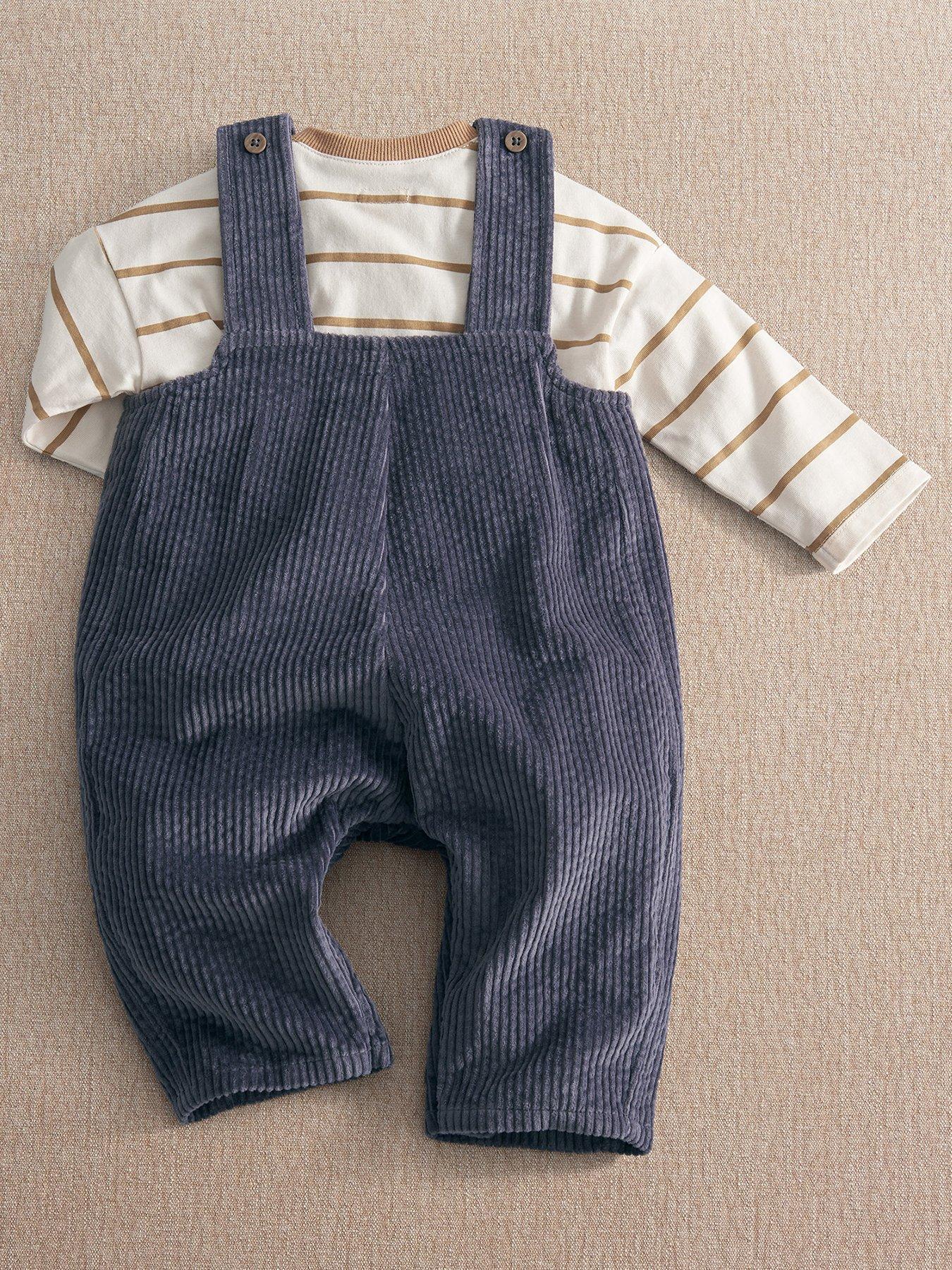Image 3 of 5 of Mamas & Papas Baby Boys 2 Piece Cord Dungarees &amp; Long Sleeve Top Set - Blue