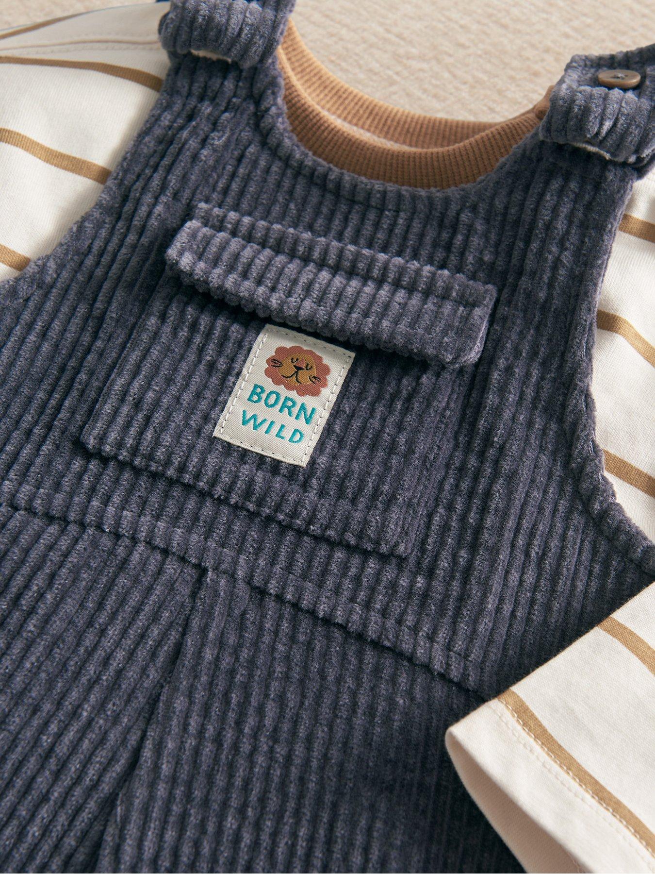 Image 4 of 5 of Mamas & Papas Baby Boys 2 Piece Cord Dungarees &amp; Long Sleeve Top Set - Blue