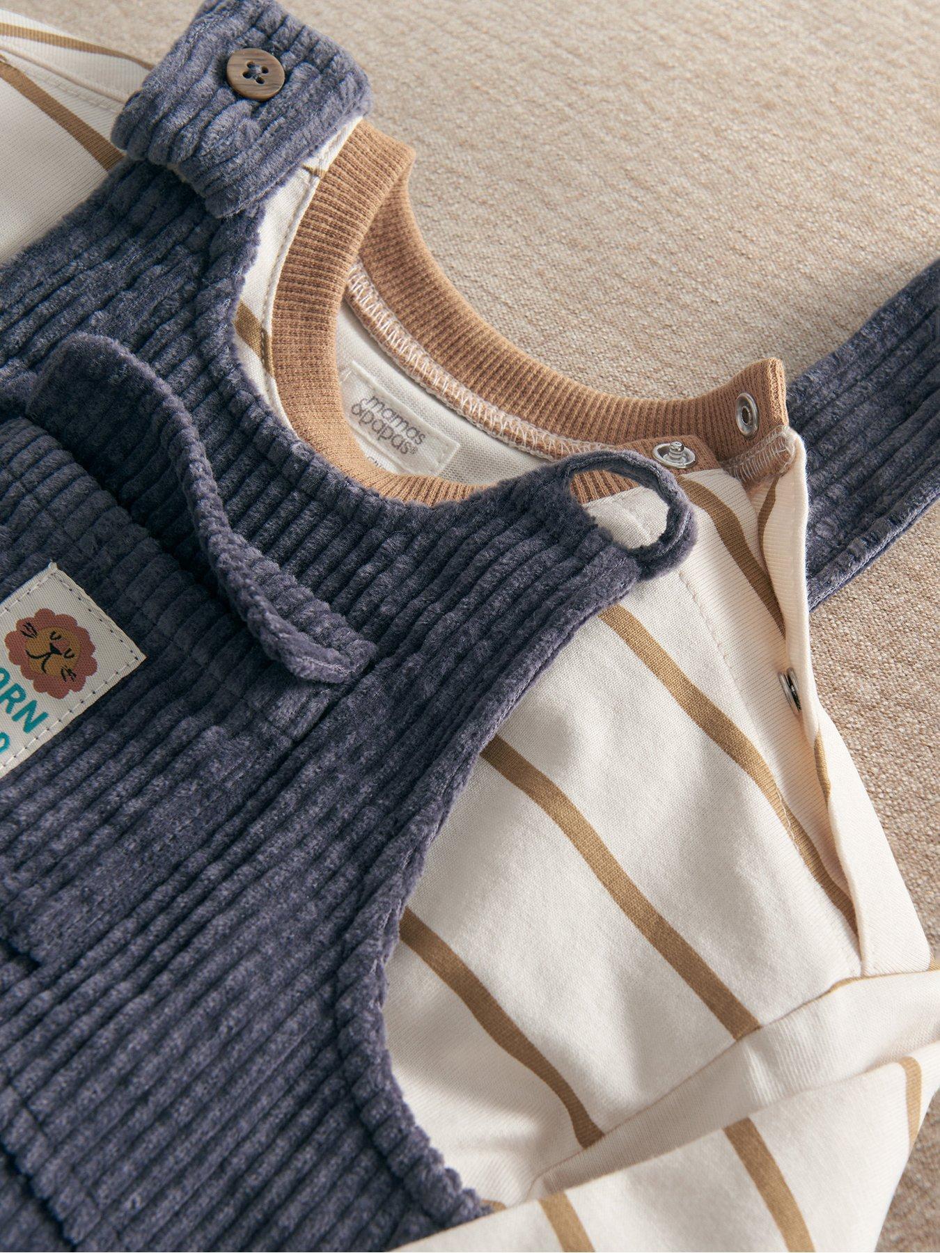 Image 5 of 5 of Mamas & Papas Baby Boys 2 Piece Cord Dungarees &amp; Long Sleeve Top Set - Blue