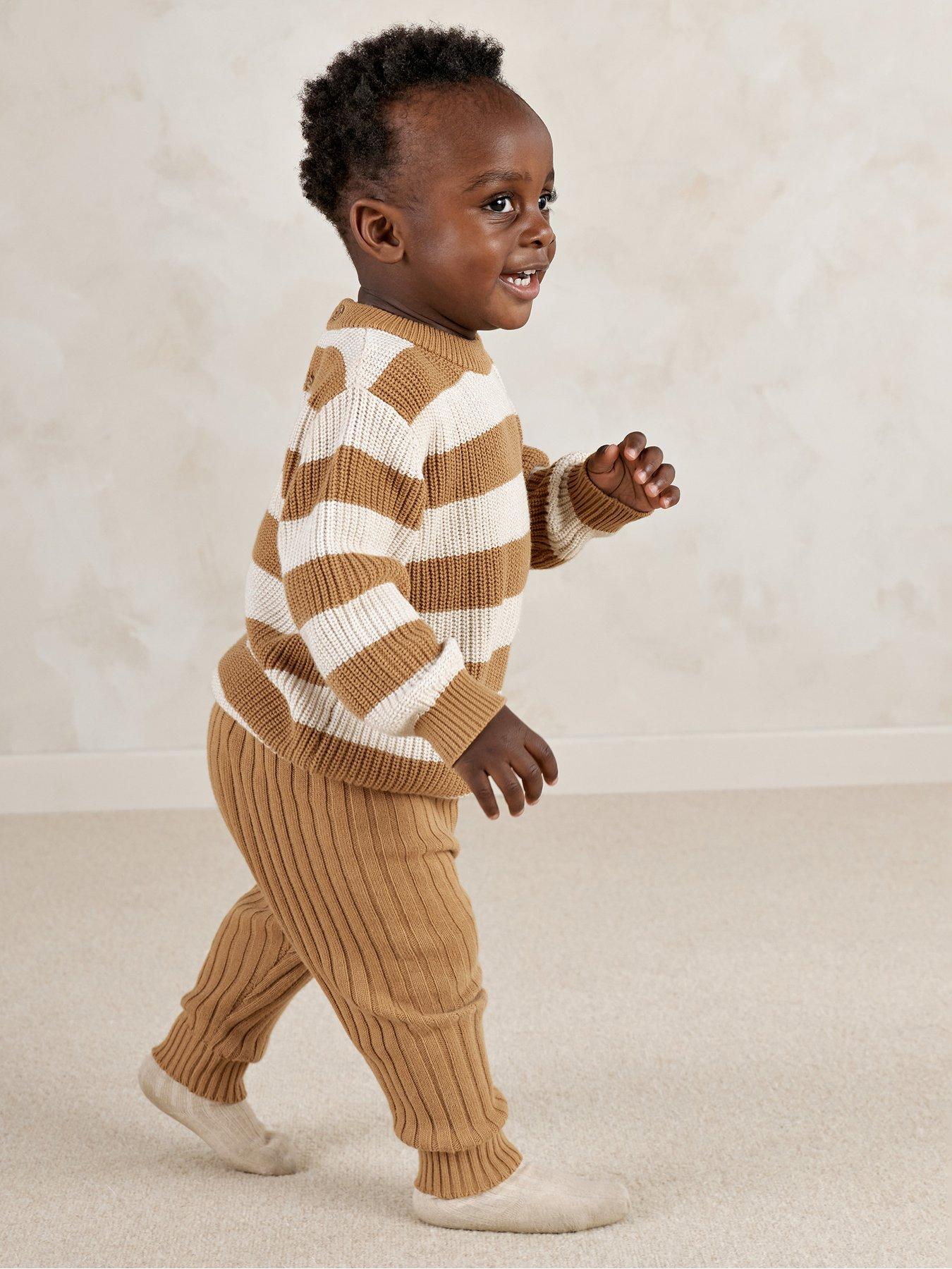 Mamas & Papas Baby Boys 2 Piece Stripe Knitted Jumper  &  Leggings Set - Brown