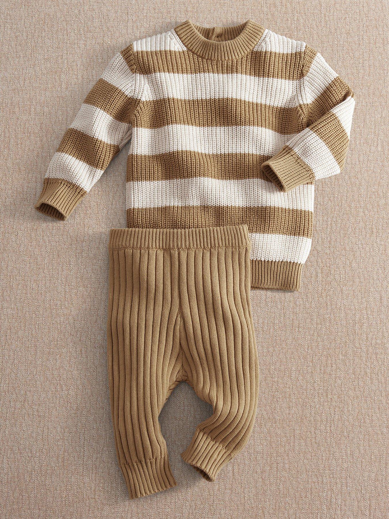 Image 2 of 4 of Mamas & Papas Baby Boys 2 Piece Stripe Knitted Jumper &amp; Leggings Set - Brown