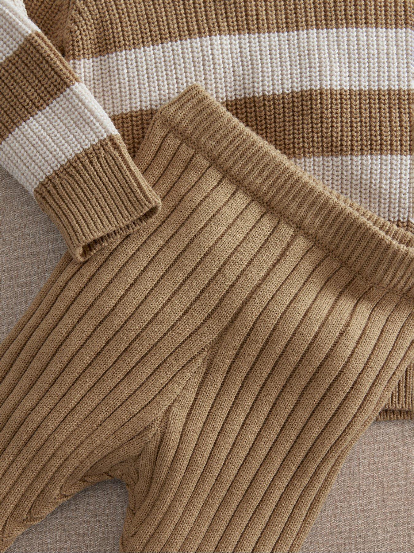 Image 4 of 4 of Mamas & Papas Baby Boys 2 Piece Stripe Knitted Jumper &amp; Leggings Set - Brown