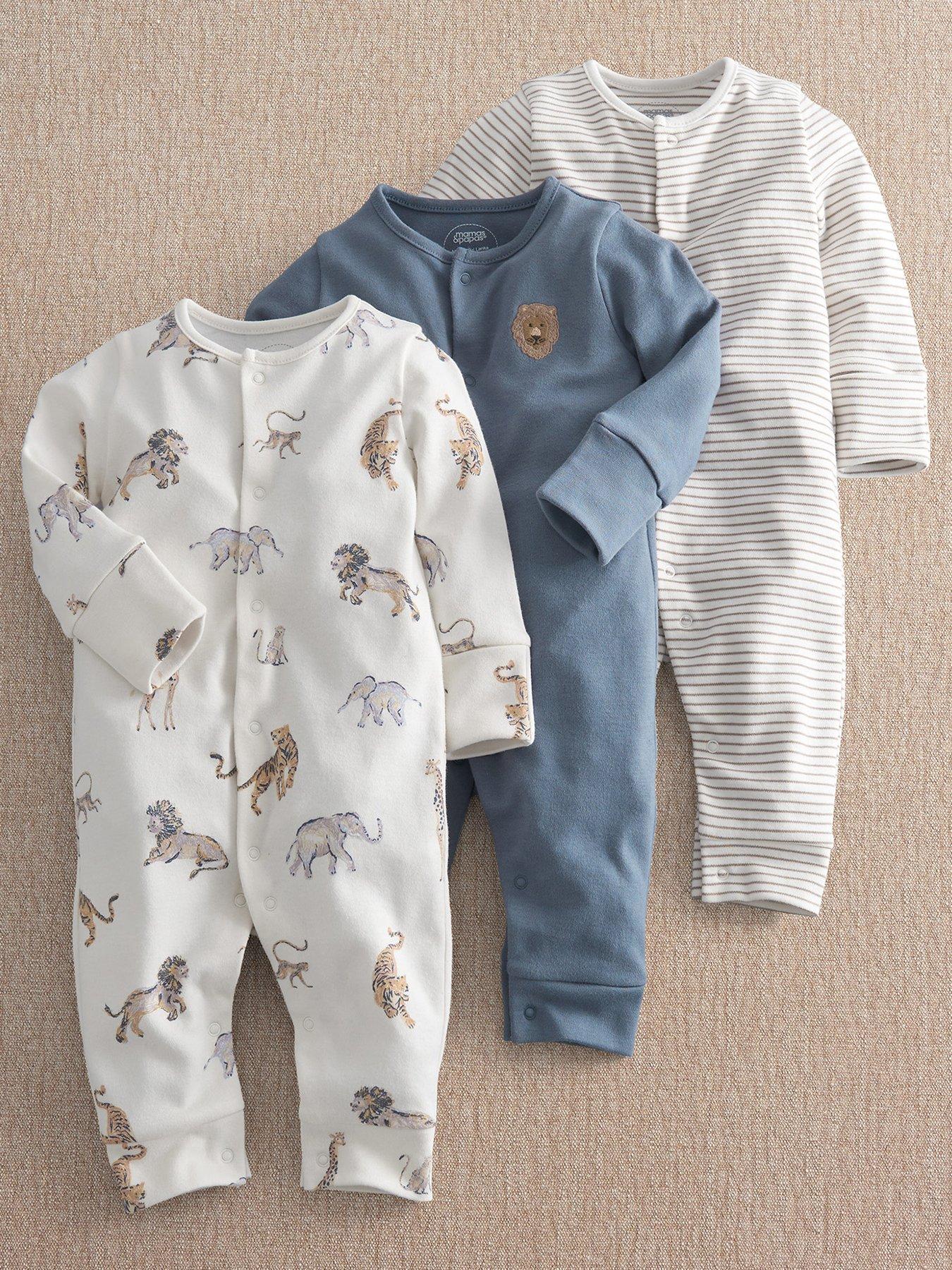 Mamas & Papas Baby Boys 3 Pack Safari Adventures Sleepsuits - Multi