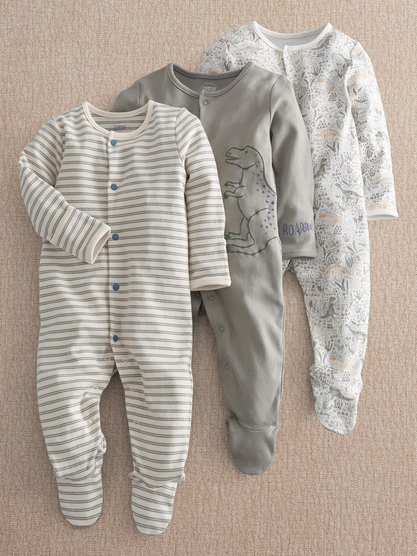 Mamas & Papas Baby Boys 3 Pack Born To Roar Sleepsuits - Multi