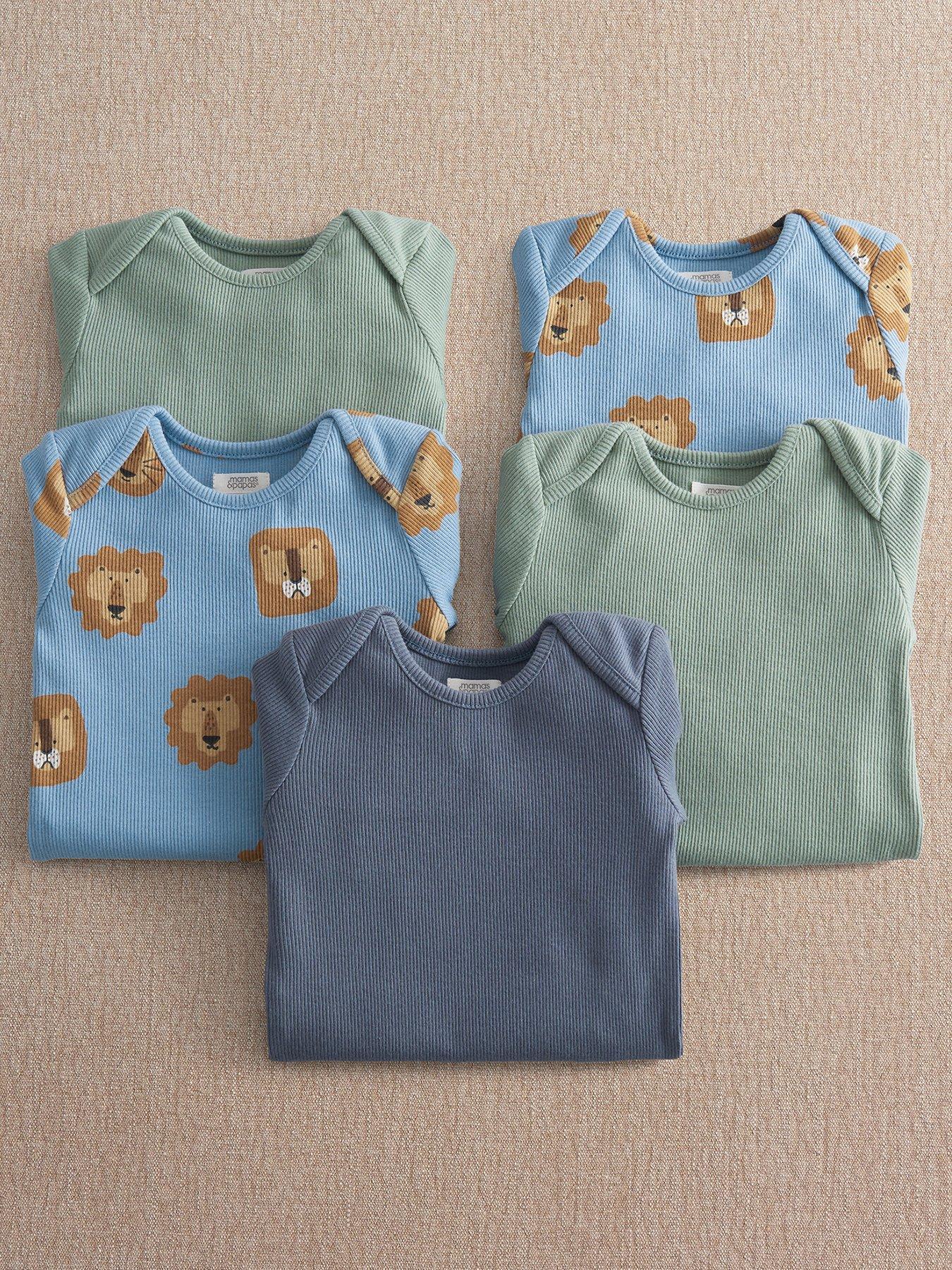 Mamas & Papas Baby Boys 5 Pack Lion Print Long Sleeve Bodysuits - Multi