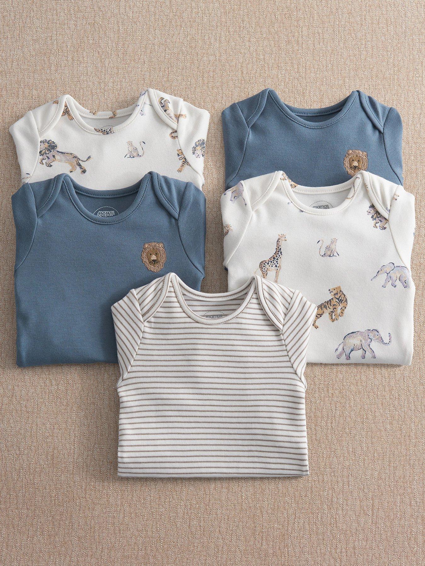 Mamas & Papas Baby Boys 5 Pack Safari Adventures Long Sleeve Bodysuits - Multi