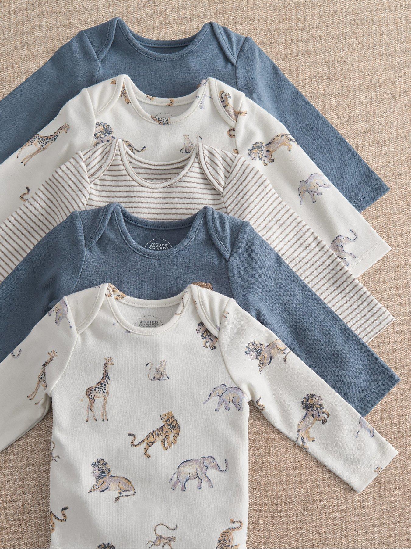 Image 3 of 3 of Mamas & Papas Baby Boys 5 Pack Safari Adventures Long Sleeve Bodysuits - Multi