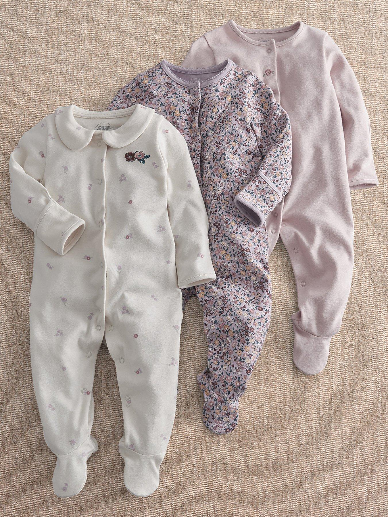 Mamas & Papas Baby Girls 3 Pack Vintage Floral Sleepsuits - Multi
