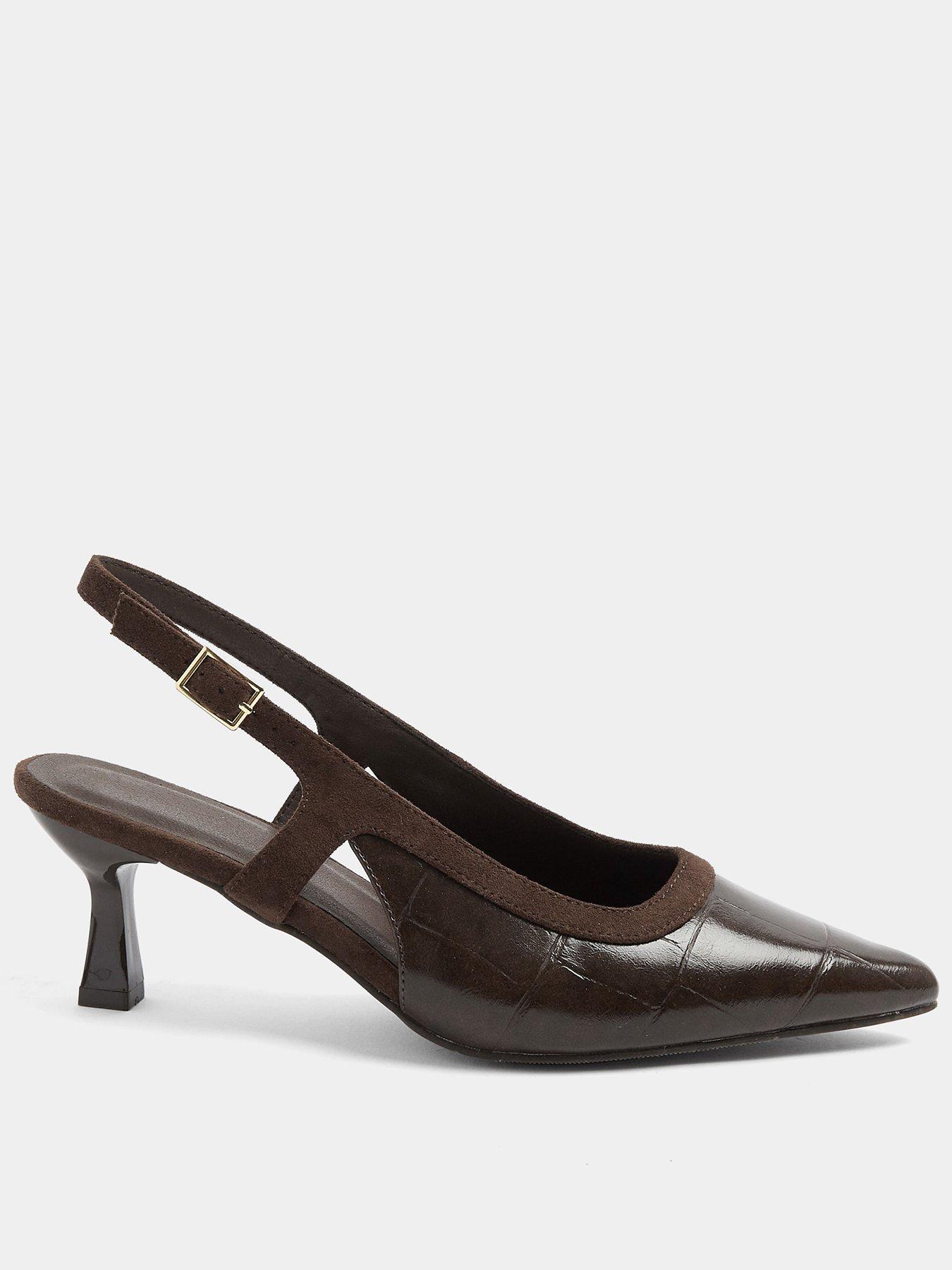 Yours Curve Wide Fit Croc Slingback Heel - Brown