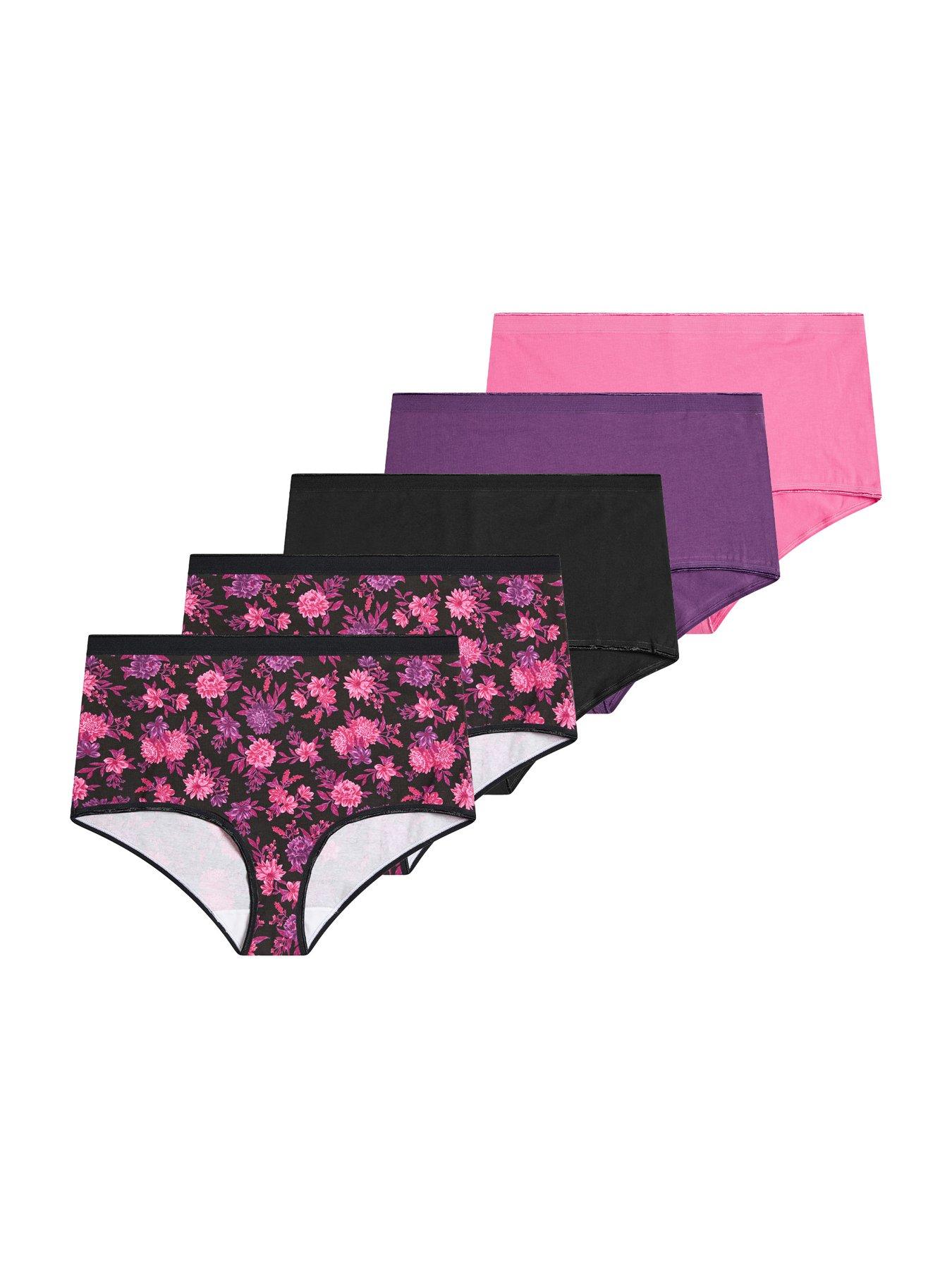 Yours Women's Curve 5 Pack Floral Full Briefs - Purple/Multi