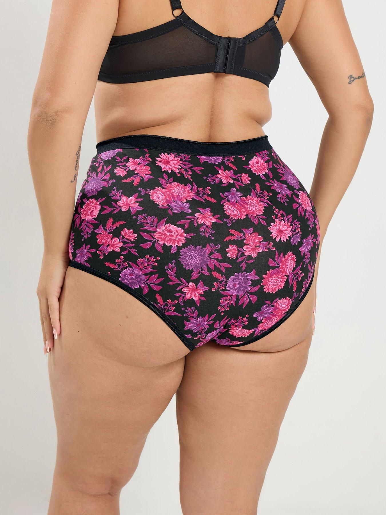 Image 2 of 4 of Yours Women's Curve 5 Pack Floral Full Briefs - Purple/Multi
