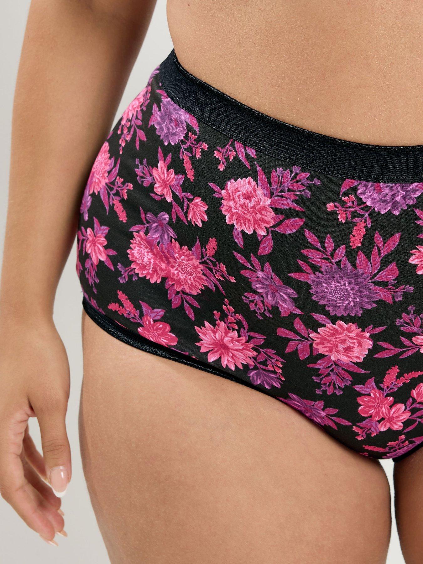Image 4 of 4 of Yours Women's Curve 5 Pack Floral Full Briefs - Purple/Multi