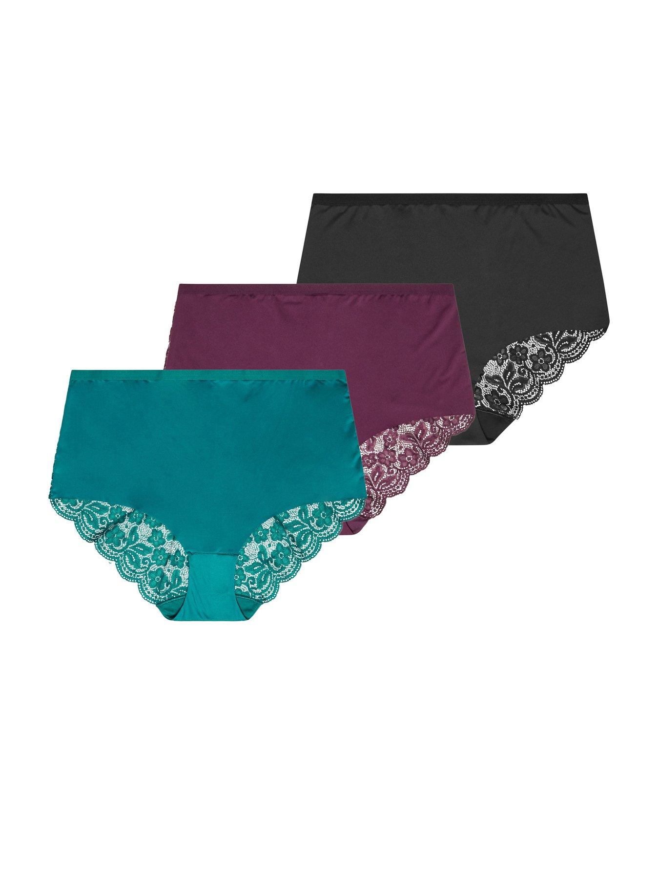 Image 1 of 4 of Yours YOURSET 3 PACK Curve Lace Full Briefs - Green &amp; Burgundy Red