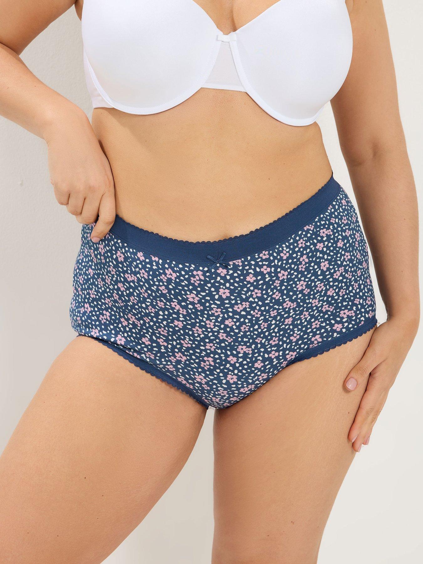 Image 3 of 4 of Yours YOURSET 5 PACK Curve Ditsy Floral Full Briefs - Navy Blue