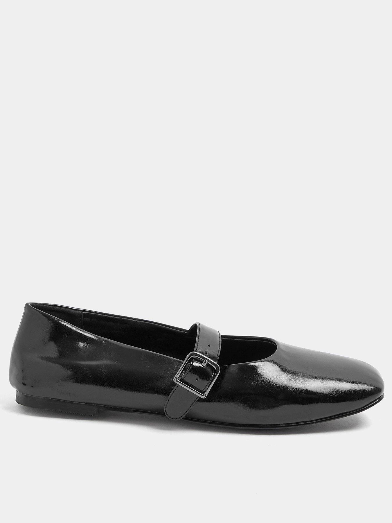 Yours Curve Extra Wide Buckle Detail Mary Jane Flats - Black