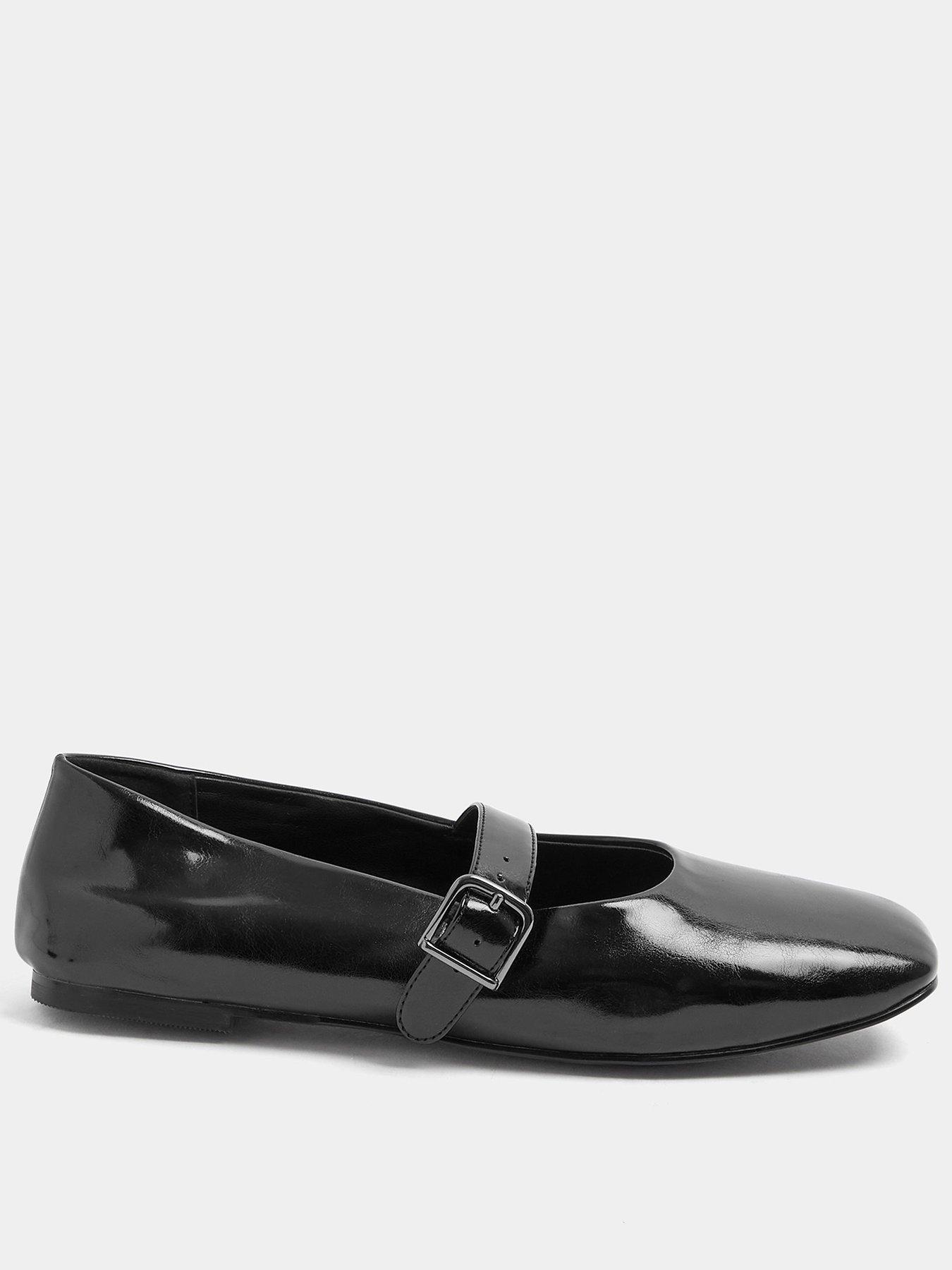 Yours Curve Wide Fit Buckle Detail Mary Jane Flats - Black