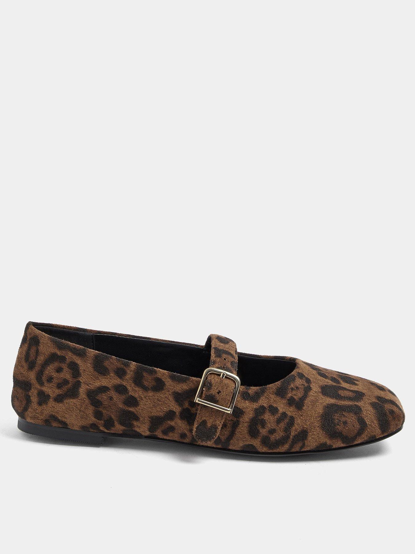 Yours Curve Extra Wide Fit Leopard Mary Jane - Brown