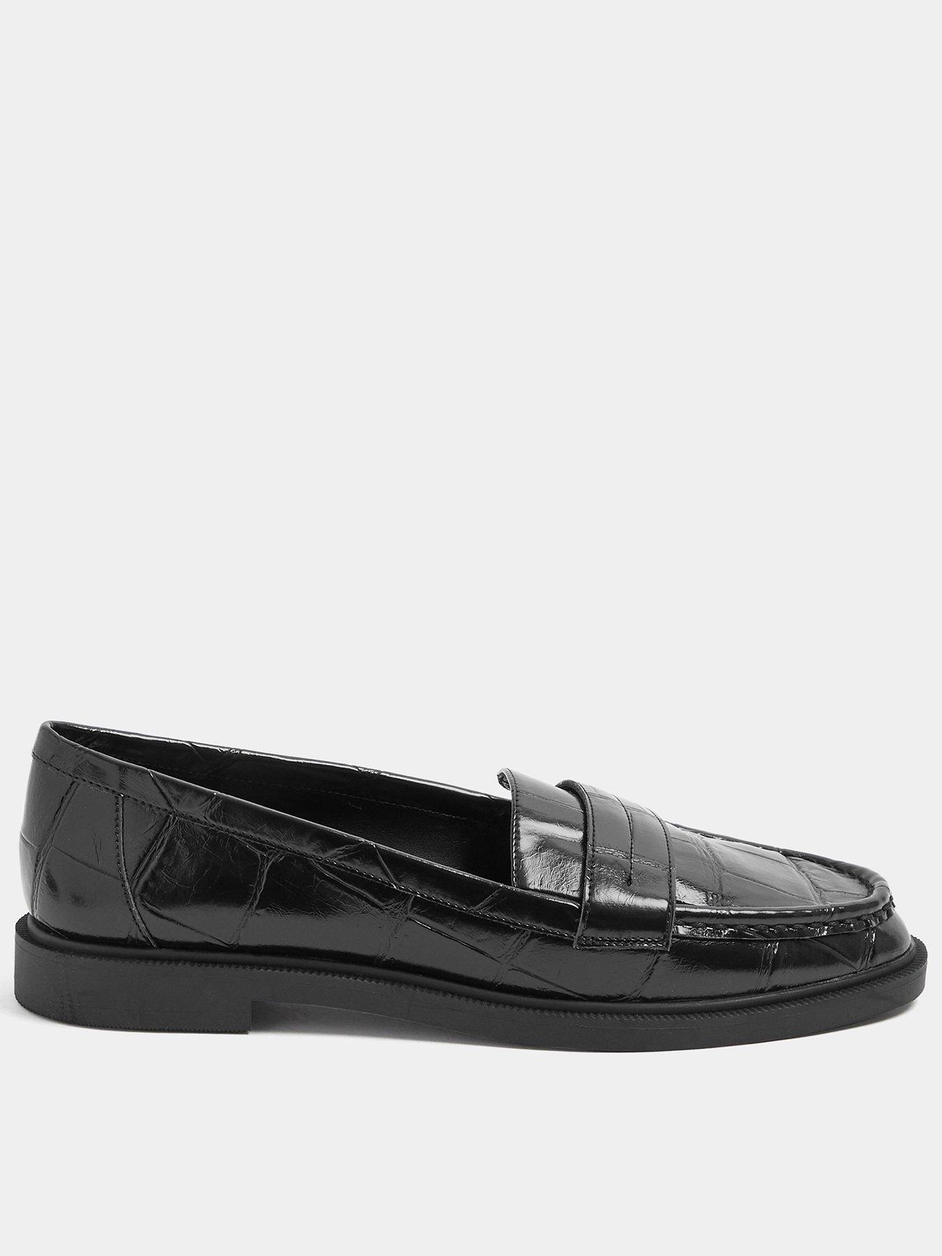 Yours Curve Wide Fit Croc Embossed Loafers - Black