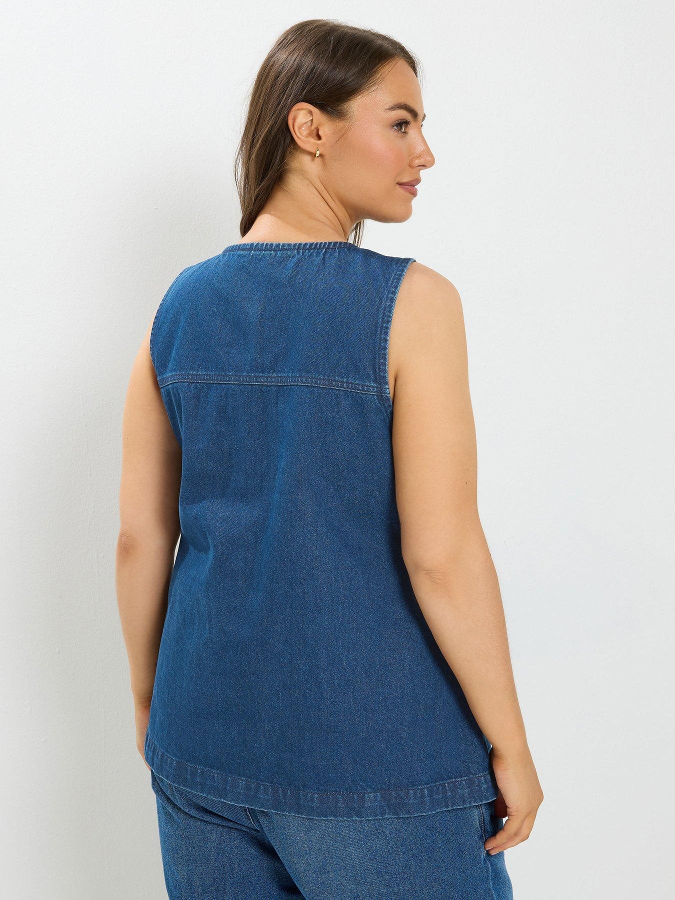 Image 2 of 4 of Yours Women's Curve Denim Pocket Longline Waistcoat - Blue