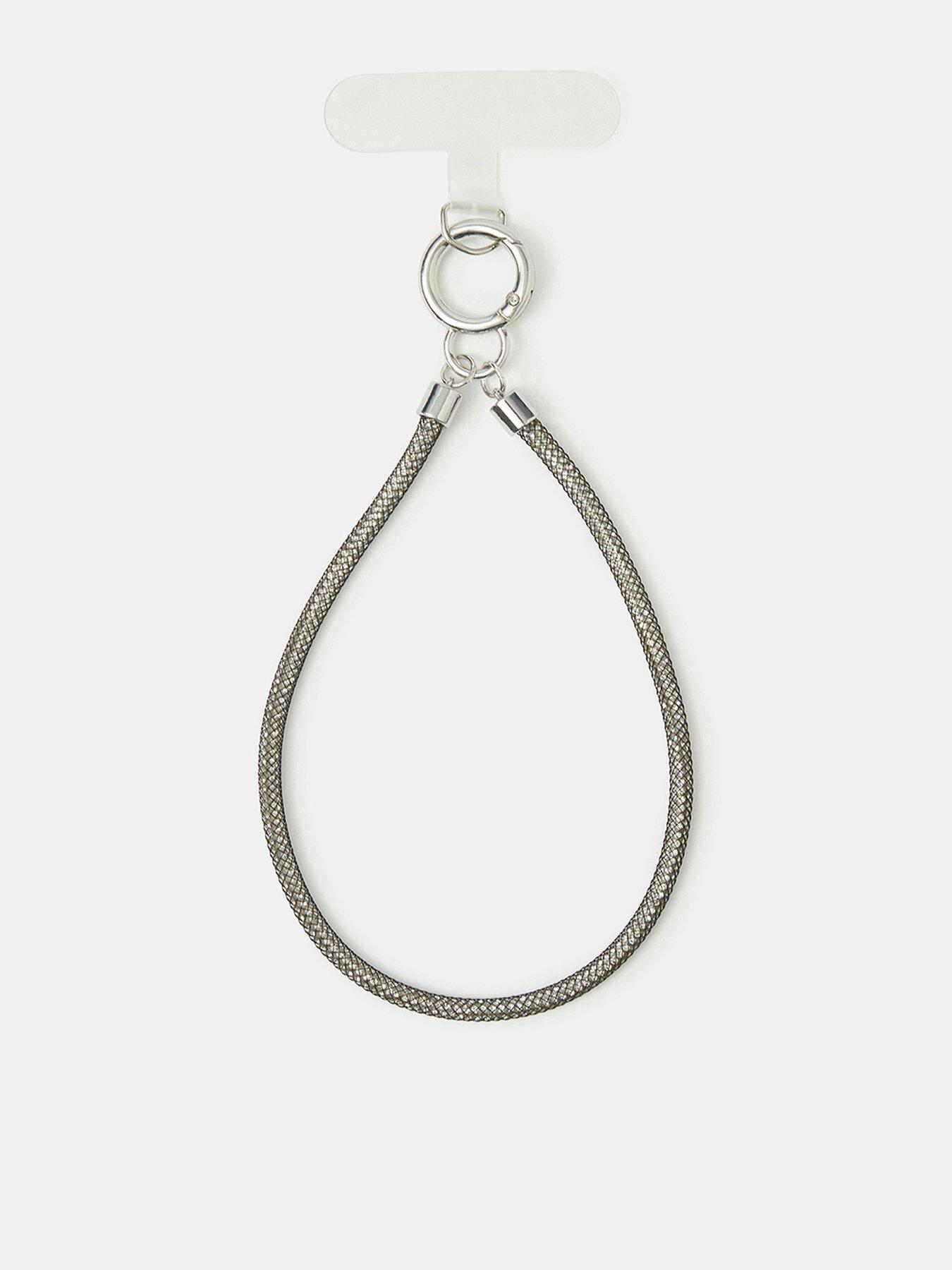 Accessorize Diamanté Tube Wrist Phone Strap - Silver