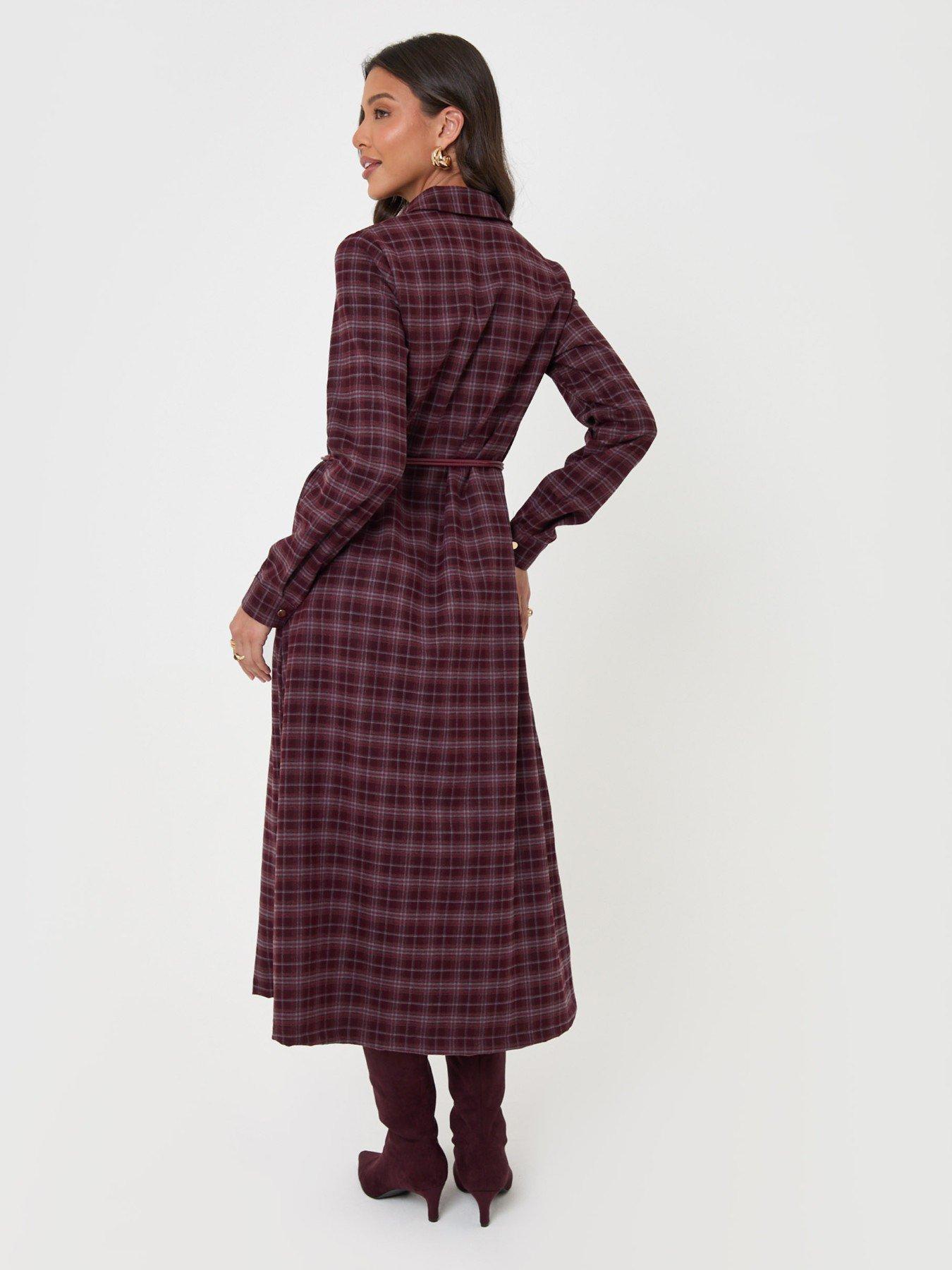 Image 2 of 5 of Threadbare Belted Midaxi Shirt Dress In Plum Check