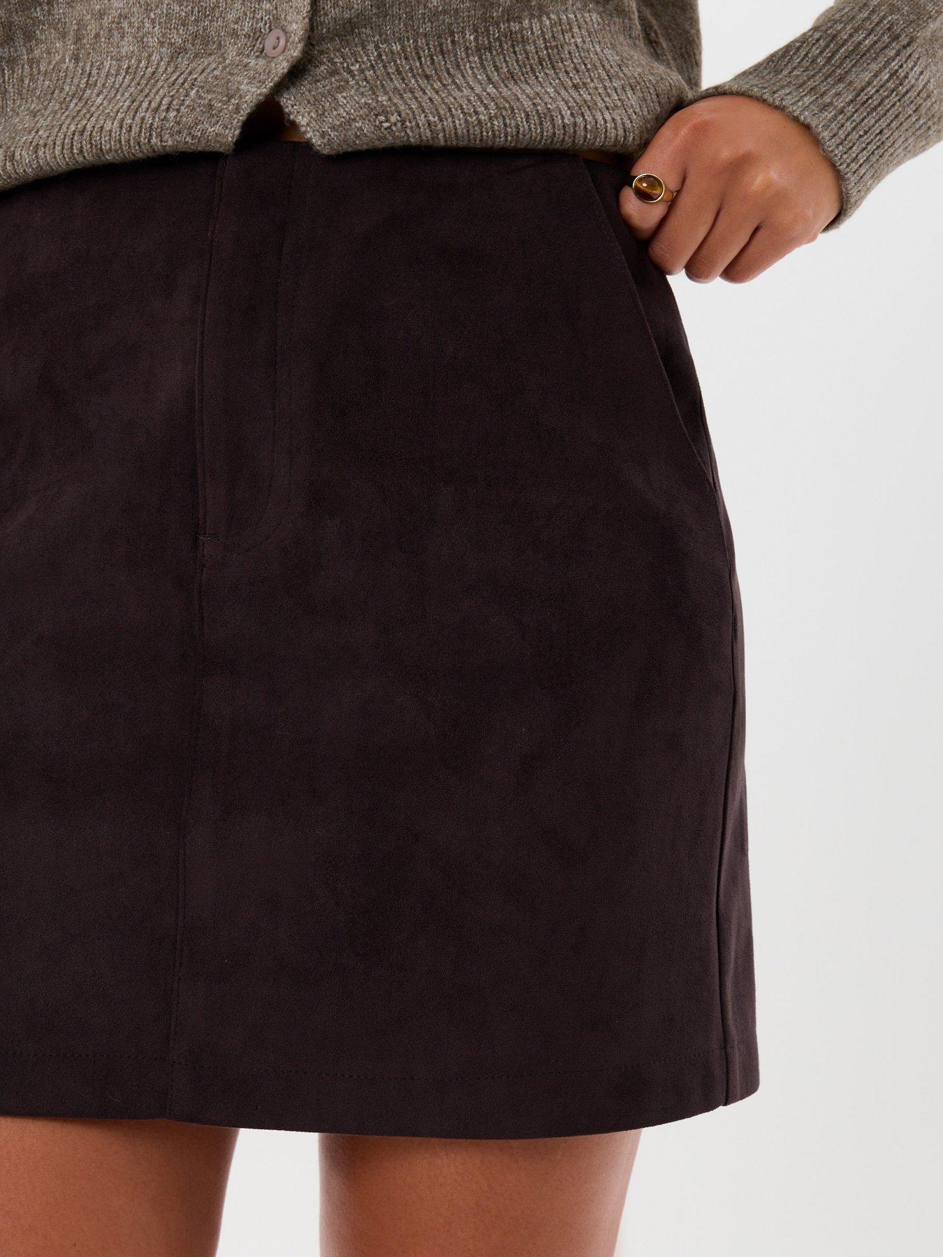 Image 4 of 4 of Threadbare Womens Faux Suede A-Line Mini Skirt - Brown