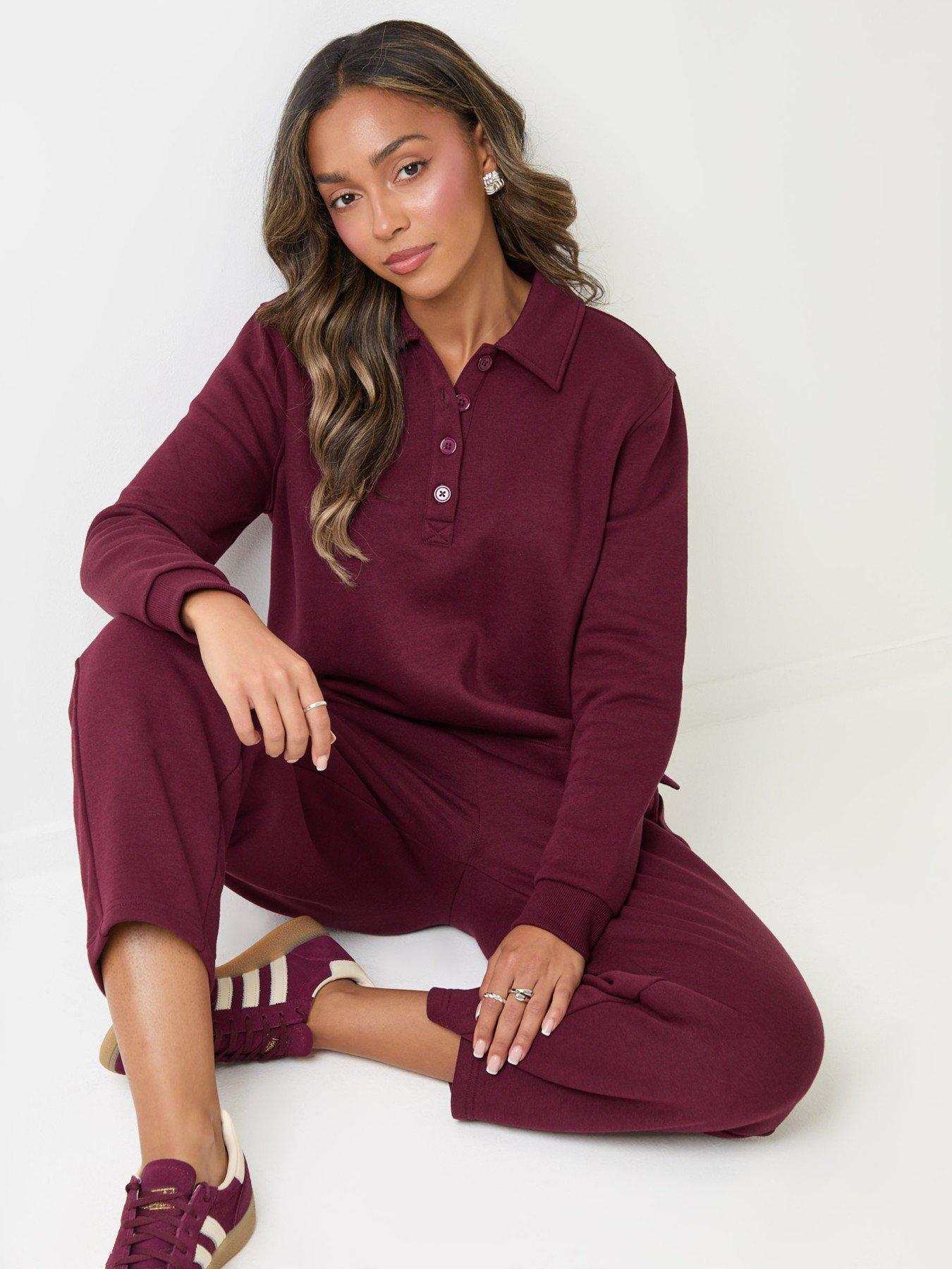 Image 1 of 5 of Threadbare Polo Collar Barrel Leg Lounge Set In Plum