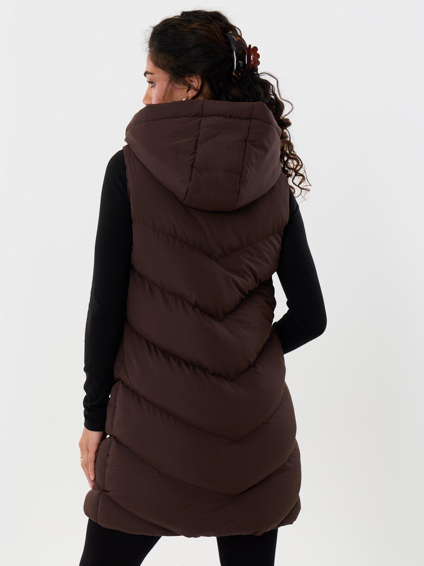 Image 2 of 4 of Threadbare Longline Padded Gilet In Chocolate Brown
