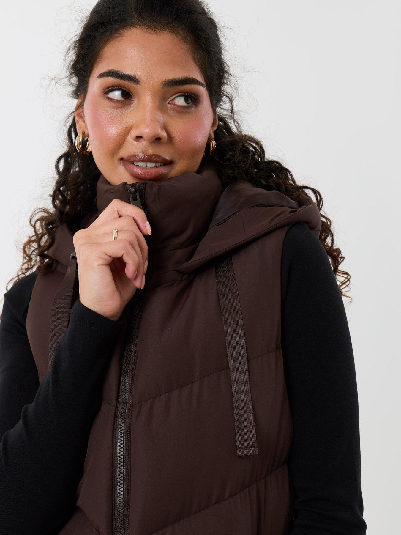 Image 4 of 4 of Threadbare Longline Padded Gilet In Chocolate Brown