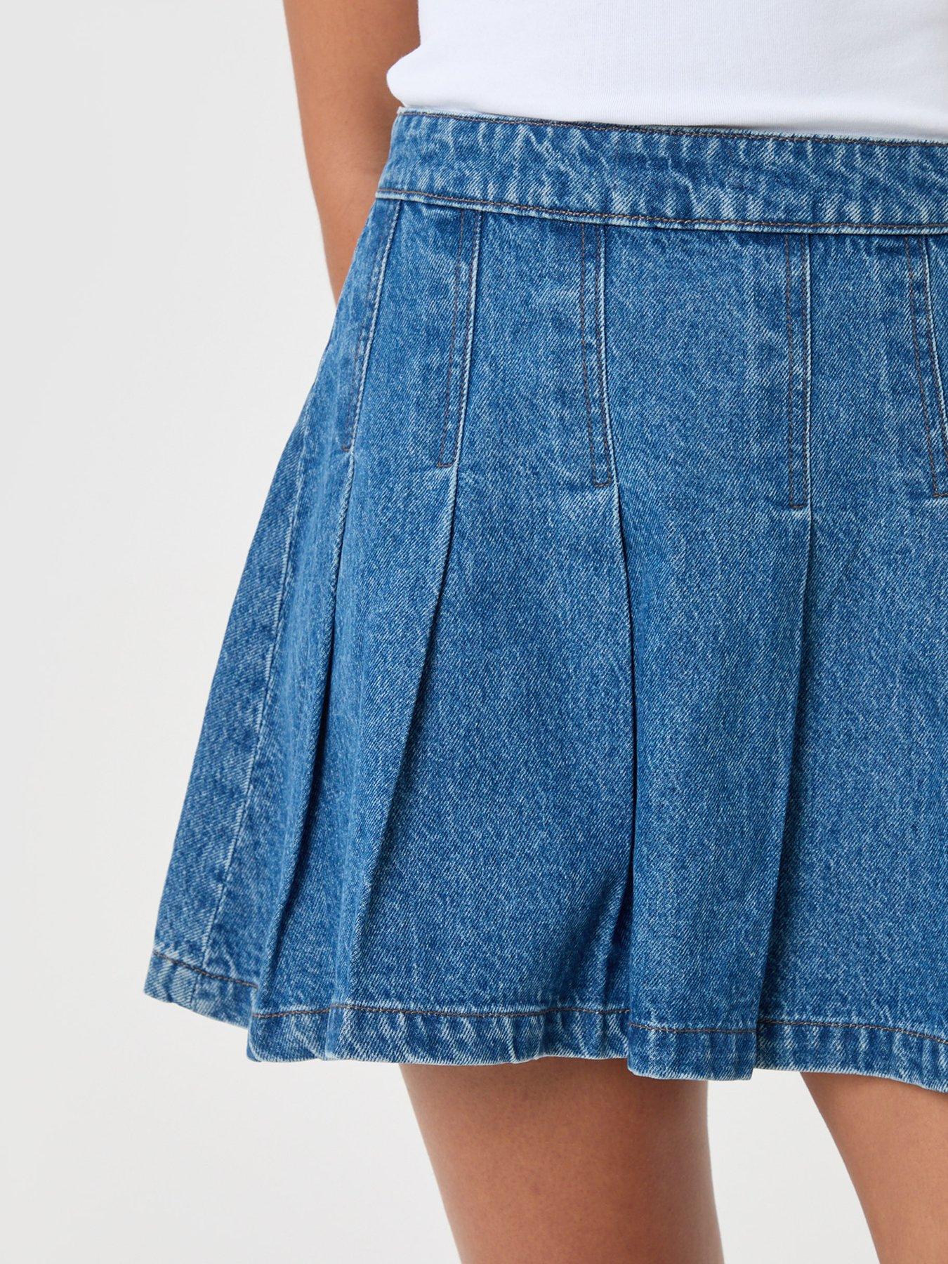 Image 4 of 5 of Threadbare Womens Pleated High-Rise Flared Mini Skirt - Blue