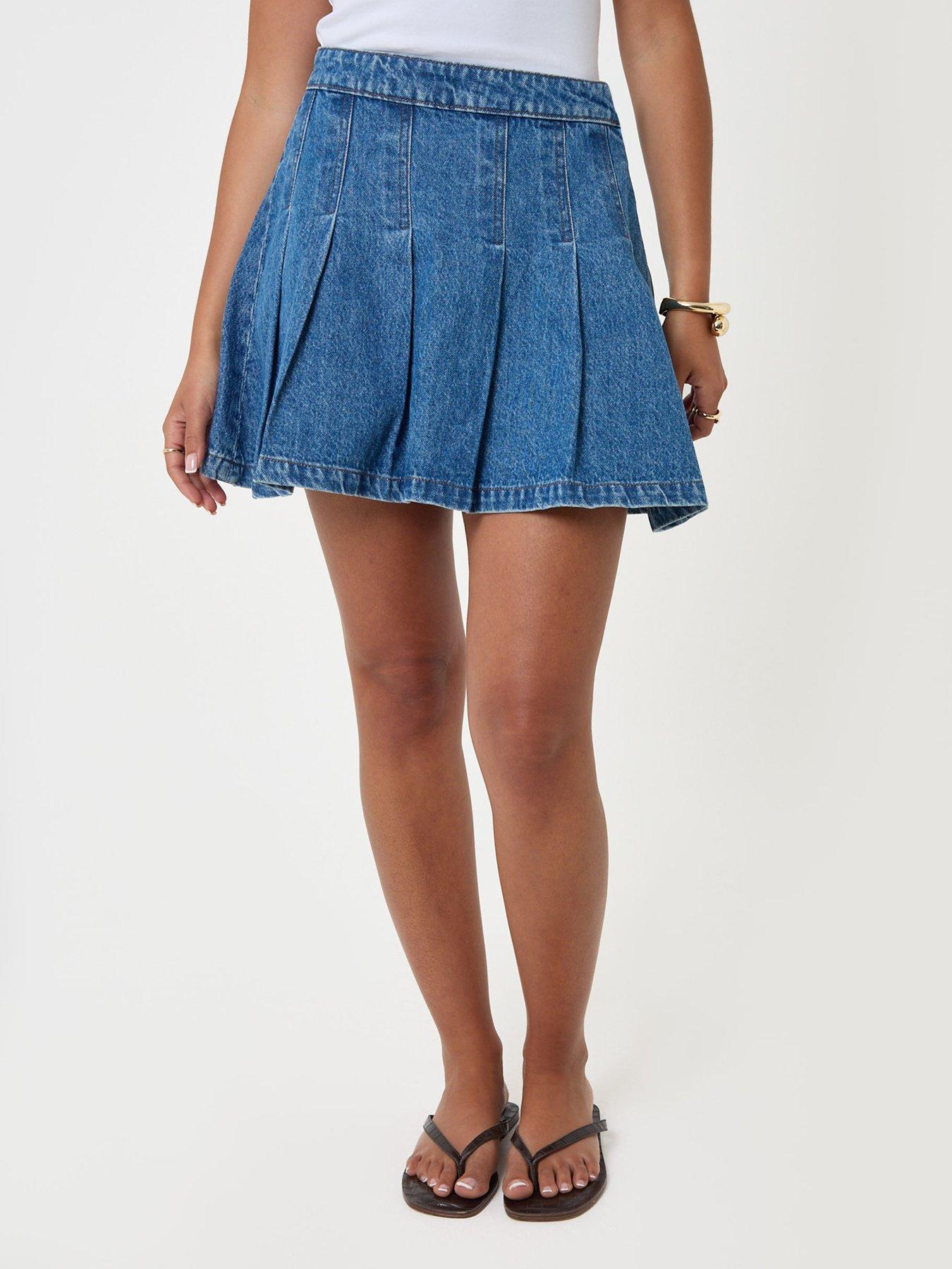 Image 5 of 5 of Threadbare Womens Pleated High-Rise Flared Mini Skirt - Blue