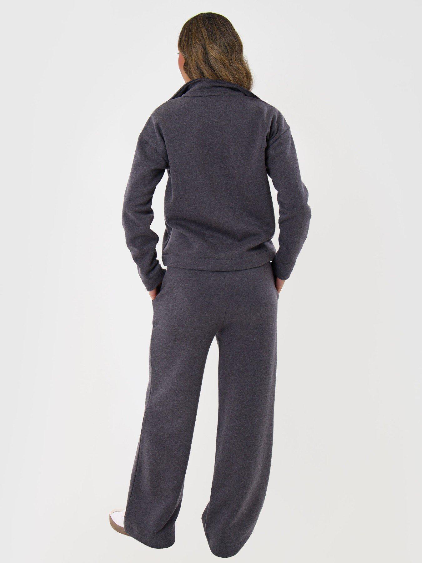 Image 2 of 5 of Threadbare Funnel Neck Wide Leg Sweat Set In Charcoal Grey