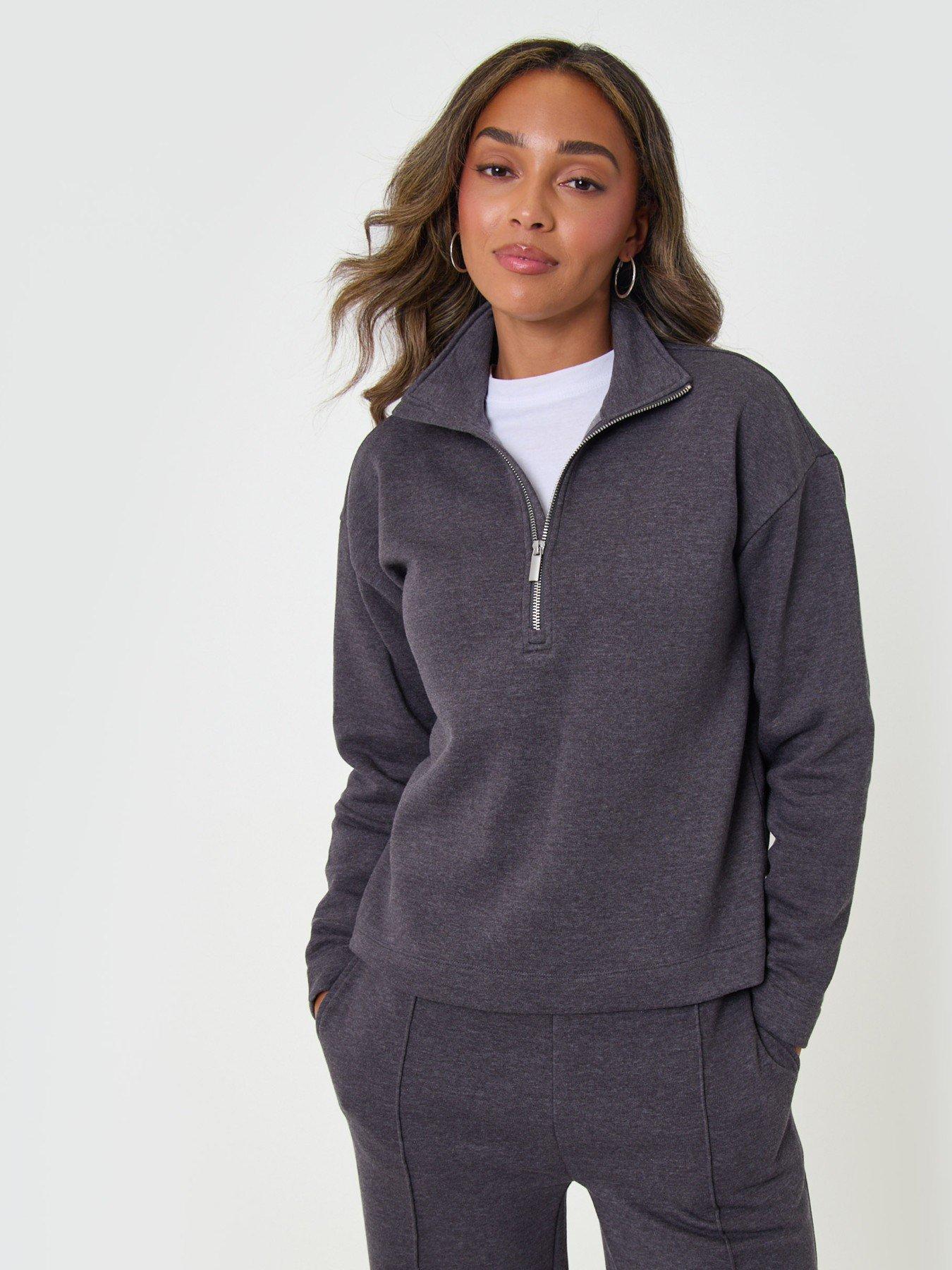 Image 3 of 5 of Threadbare Funnel Neck Wide Leg Sweat Set In Charcoal Grey