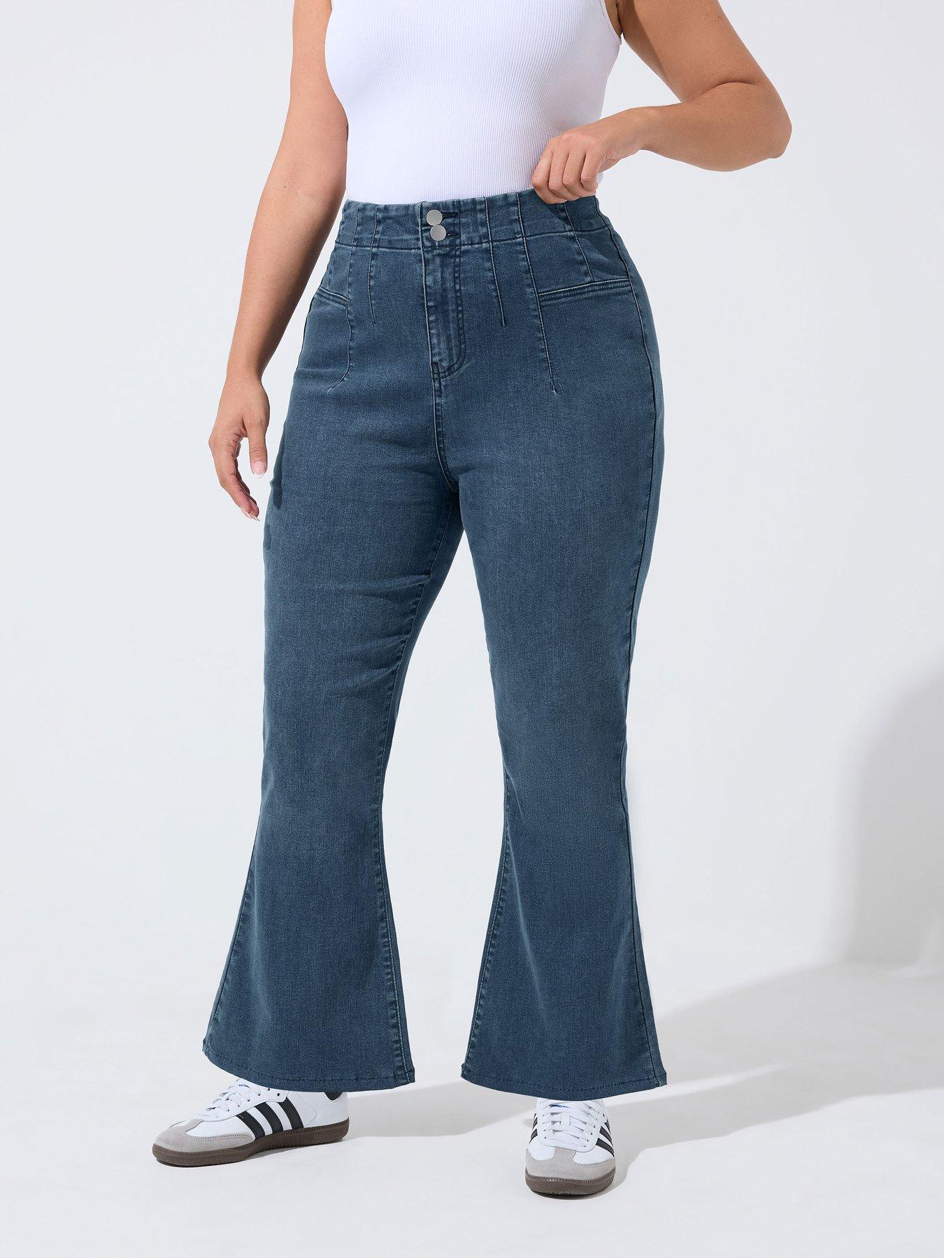 Yours Curve Flare Seam Detail Jeans - Blue