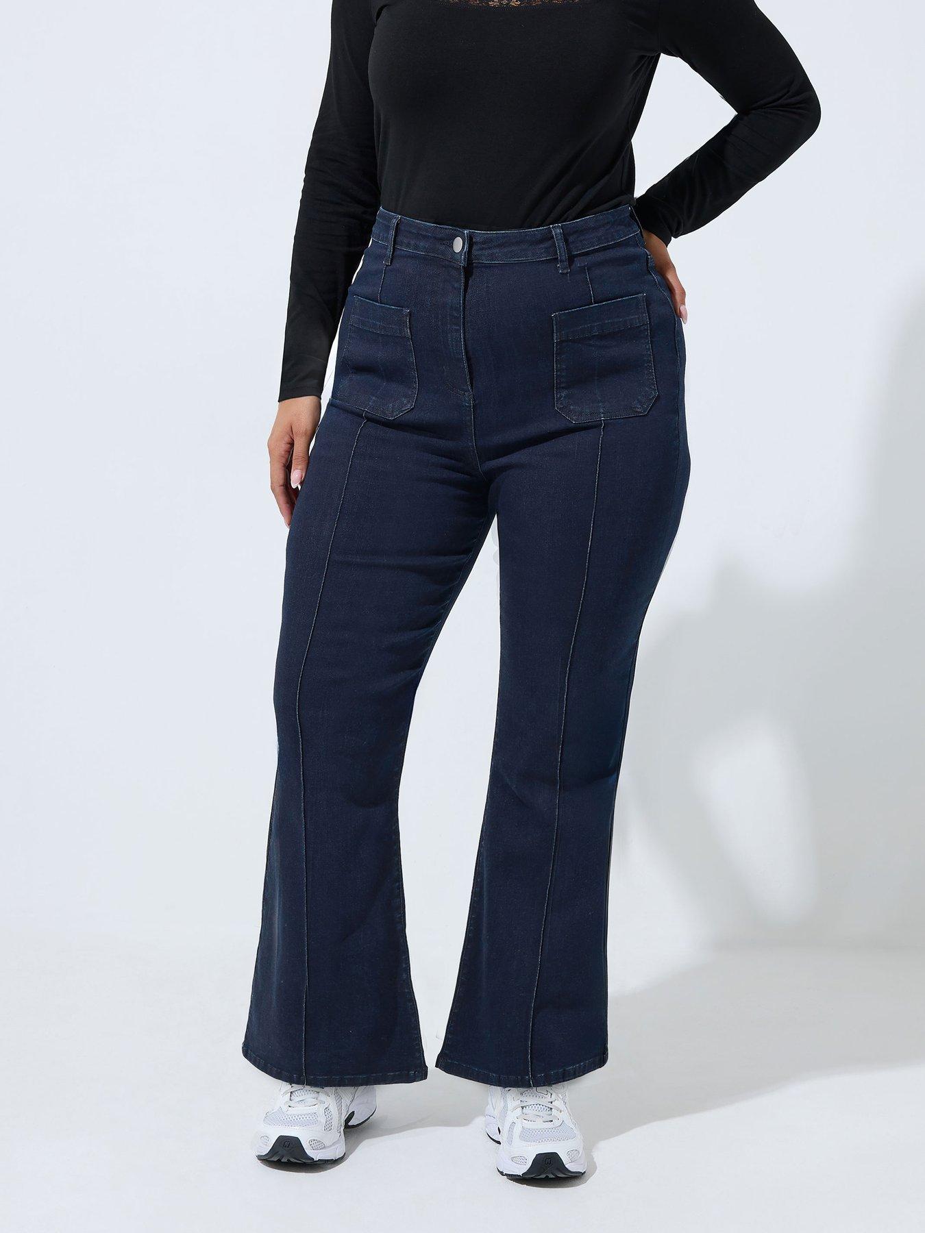Yours Curve Flare Seam Detail Pocket Jeans - Blue