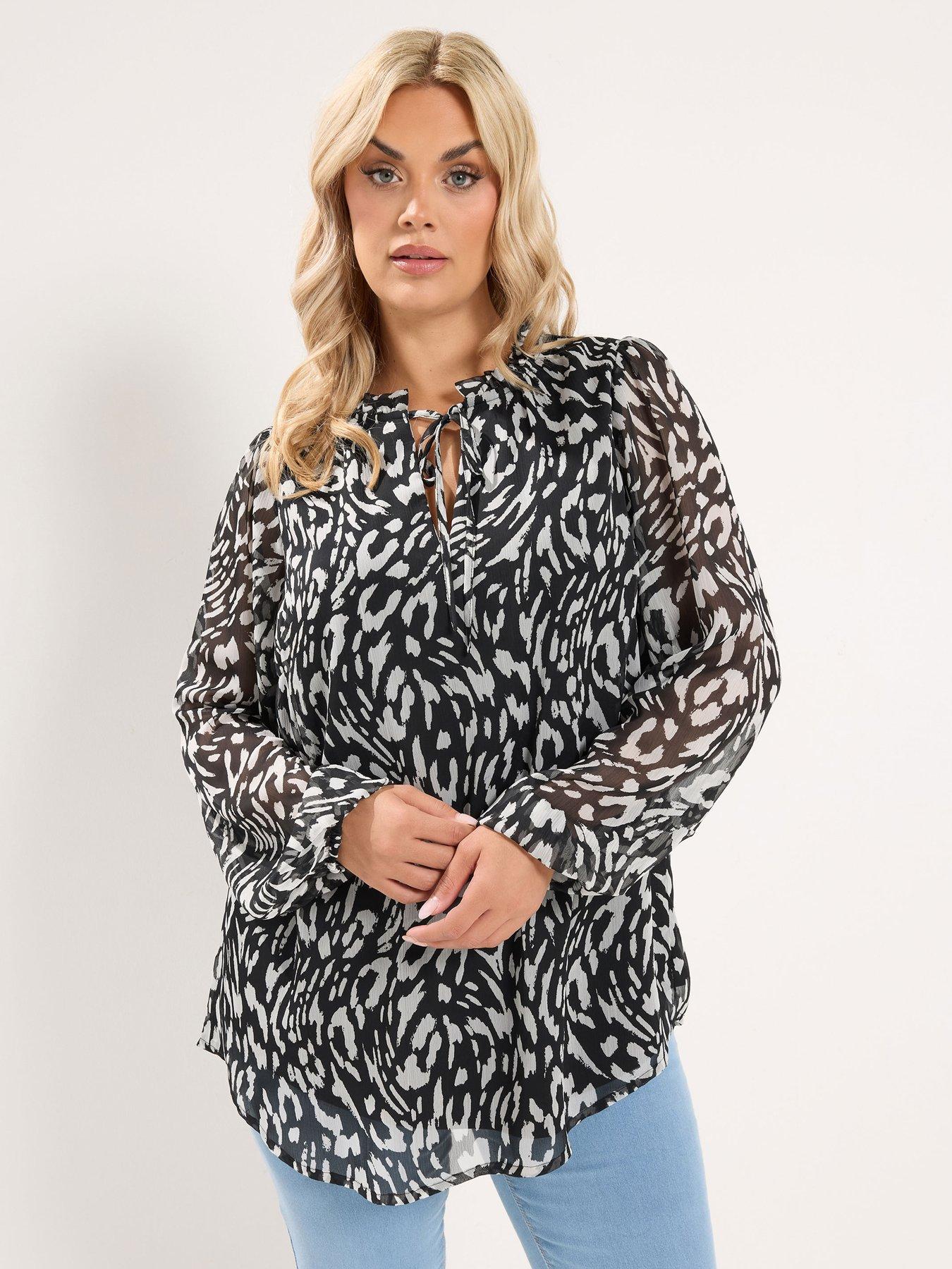 Yours Curve Frill Neck Lined Blouse - Black